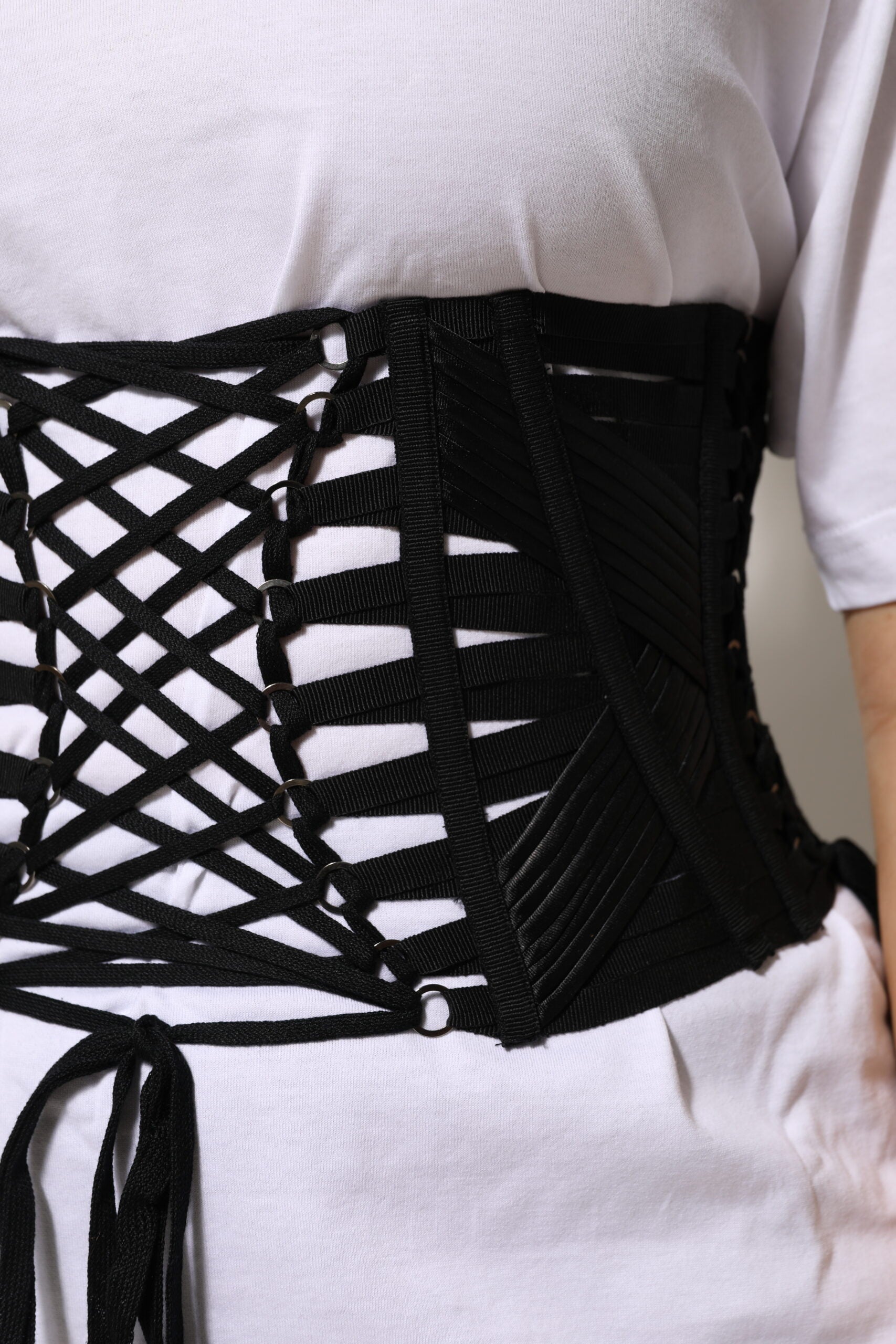 New Dolce & Gabbana Black Cotton Waist LaceUp Strap Corset Belt