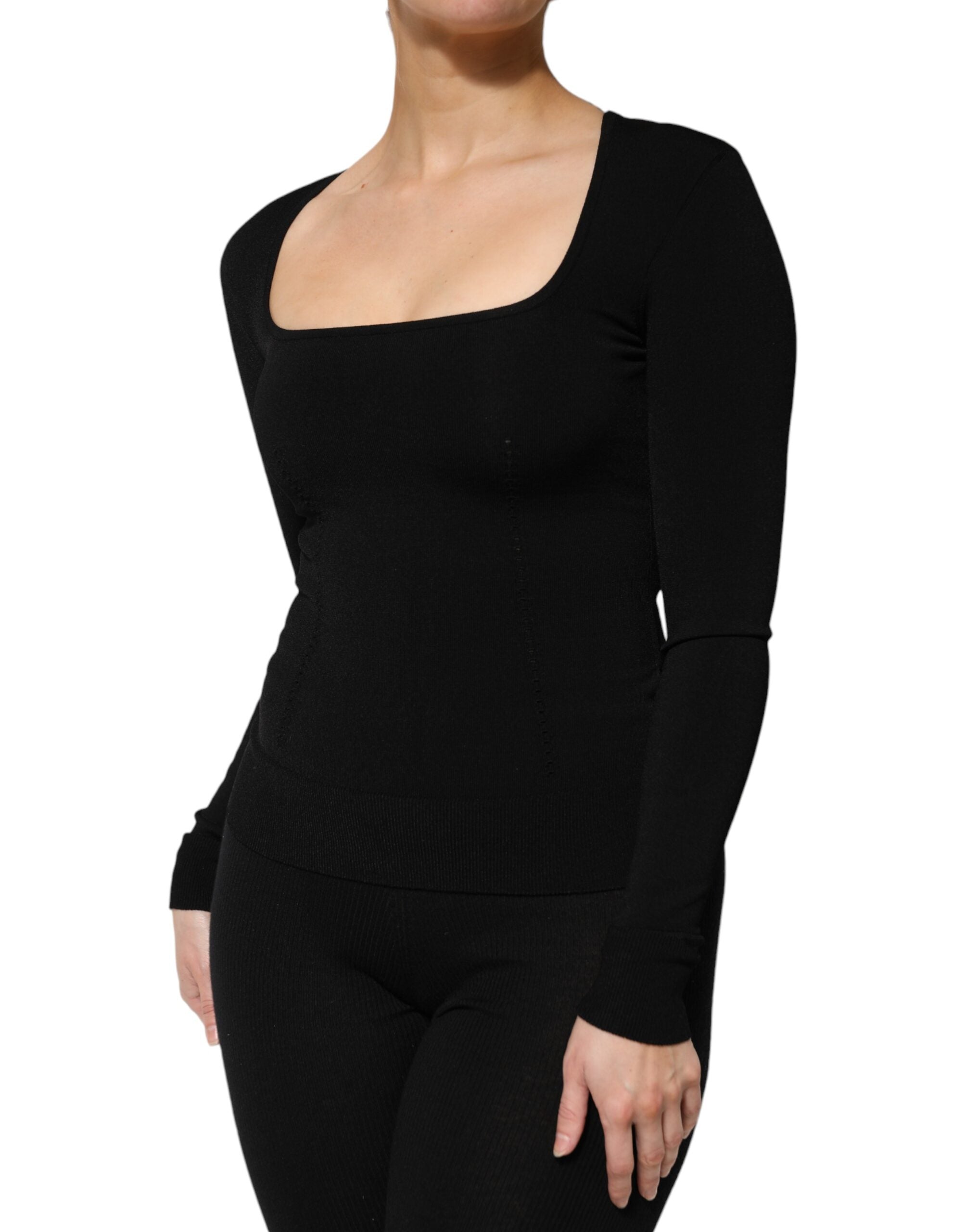 New Dolce & Gabbana Black Square Neck Long Sleeves Pullover Top