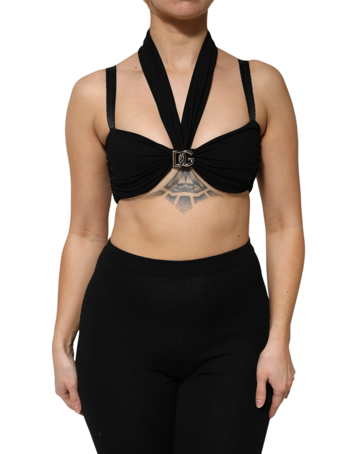 New Dolce & Gabbana Black Cropped Halter Bustier Top