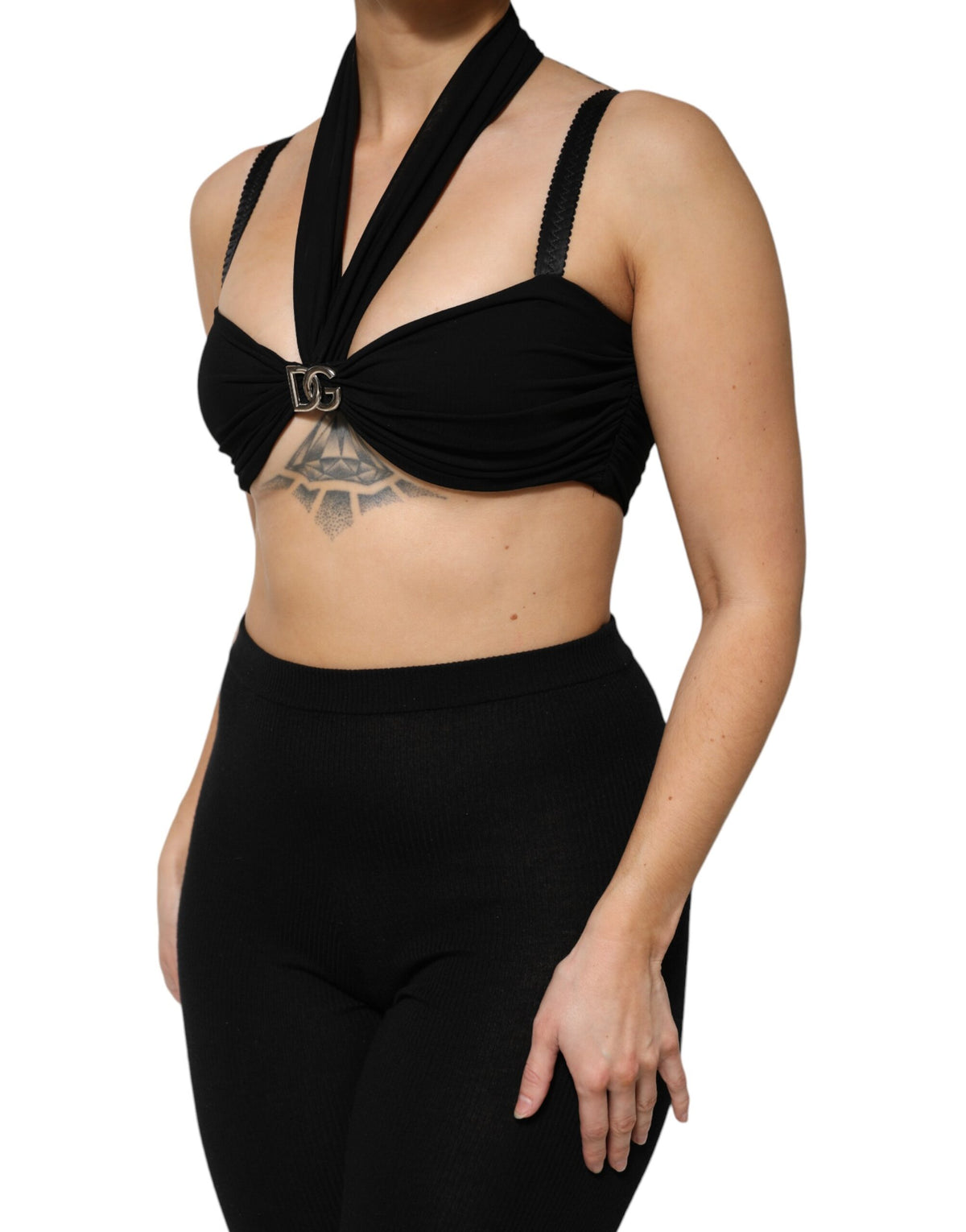 New Dolce & Gabbana Black Cropped Halter Bustier Top