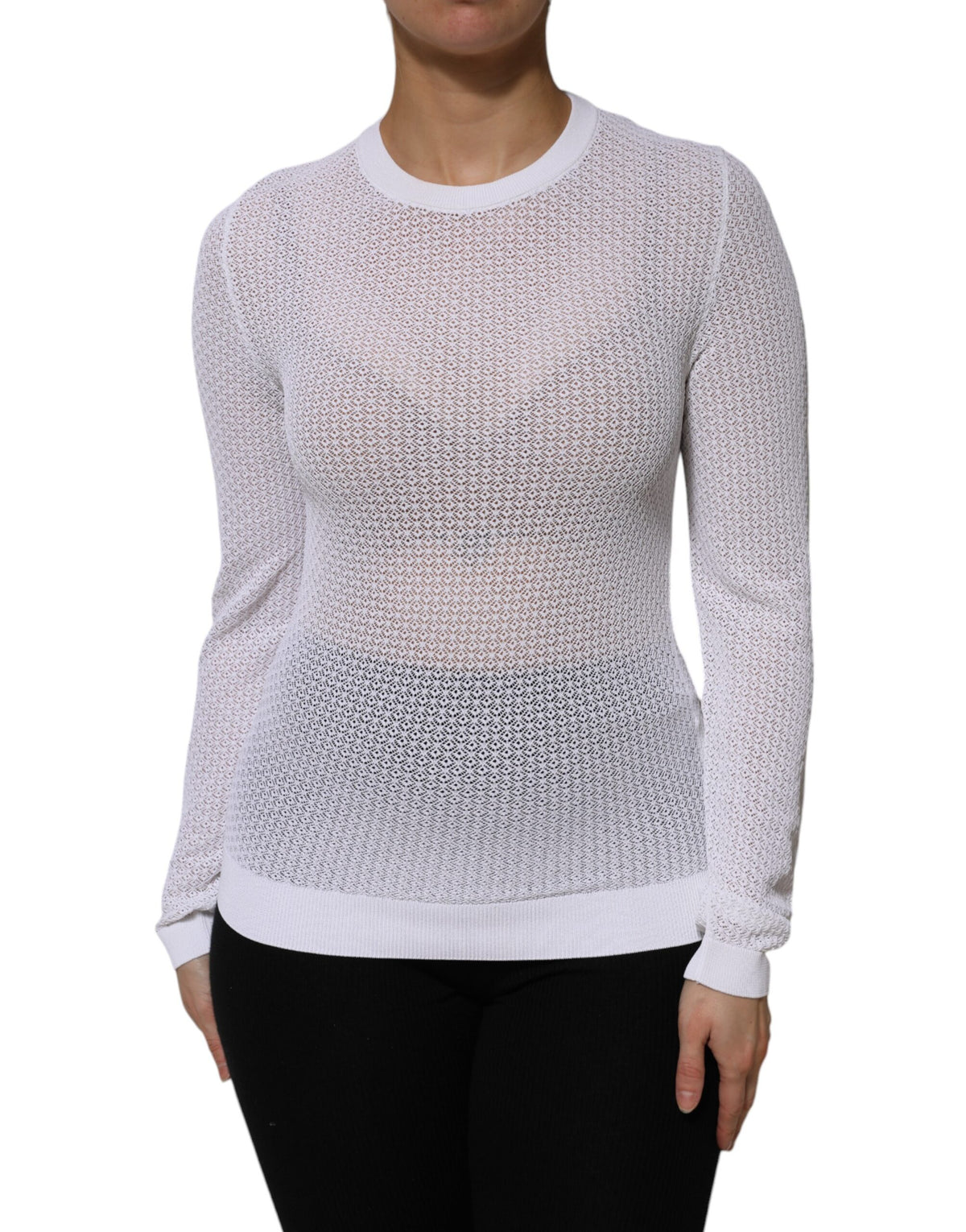 New Dolce & Gabbana White Round Neck Long Sleeves Pullover Top