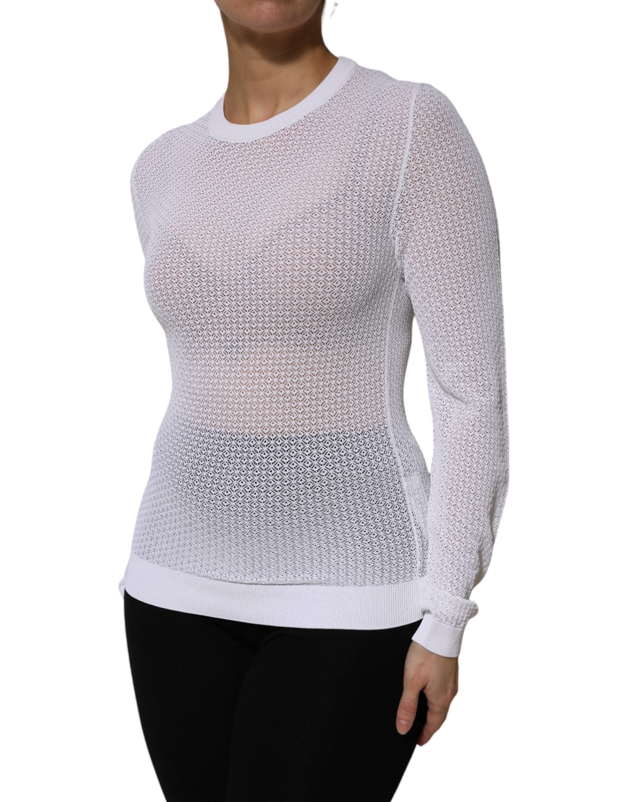 New Dolce & Gabbana White Round Neck Long Sleeves Pullover Top