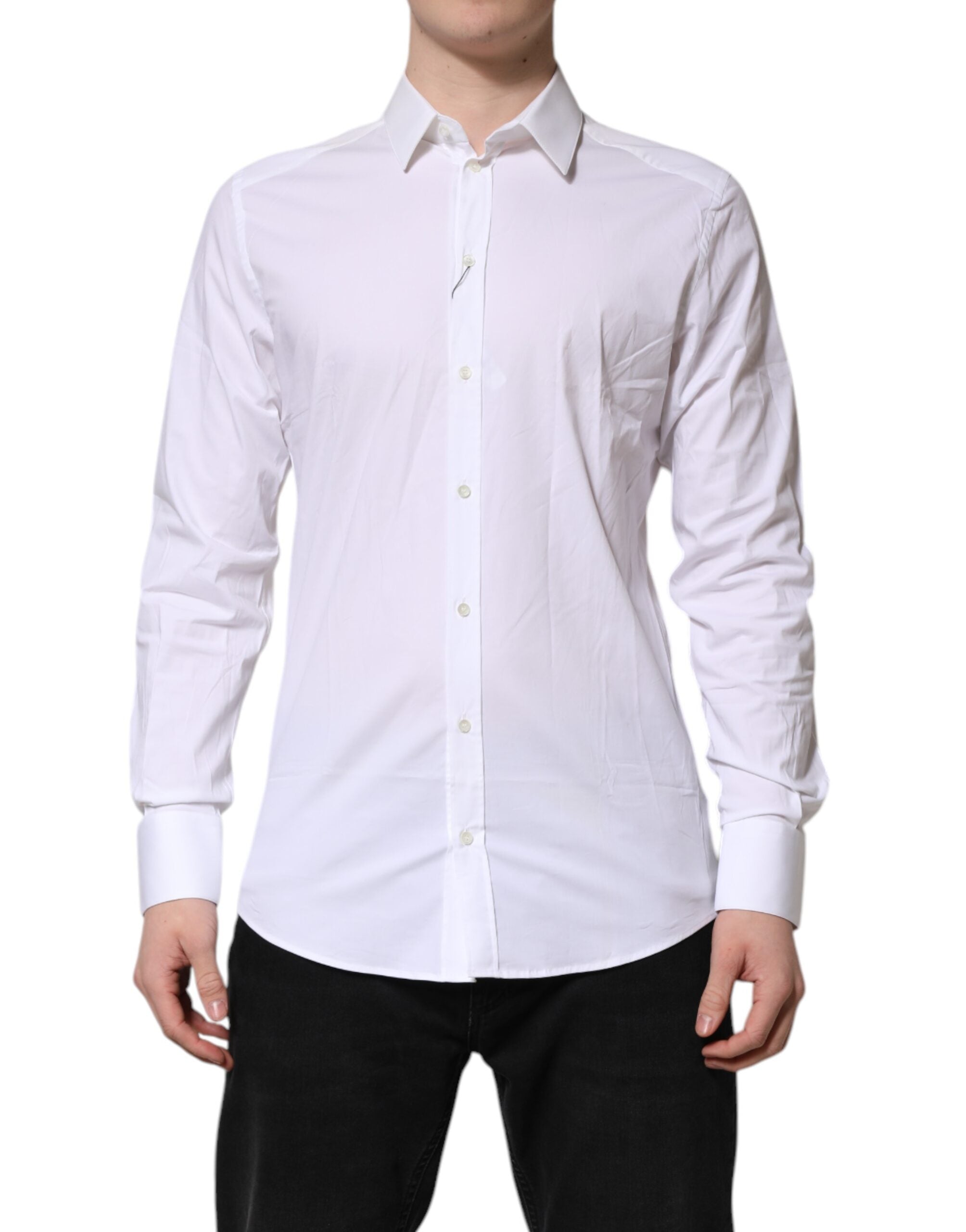 Dolce & Gabbana White GOLD Cotton Collared Dress Shirt Top