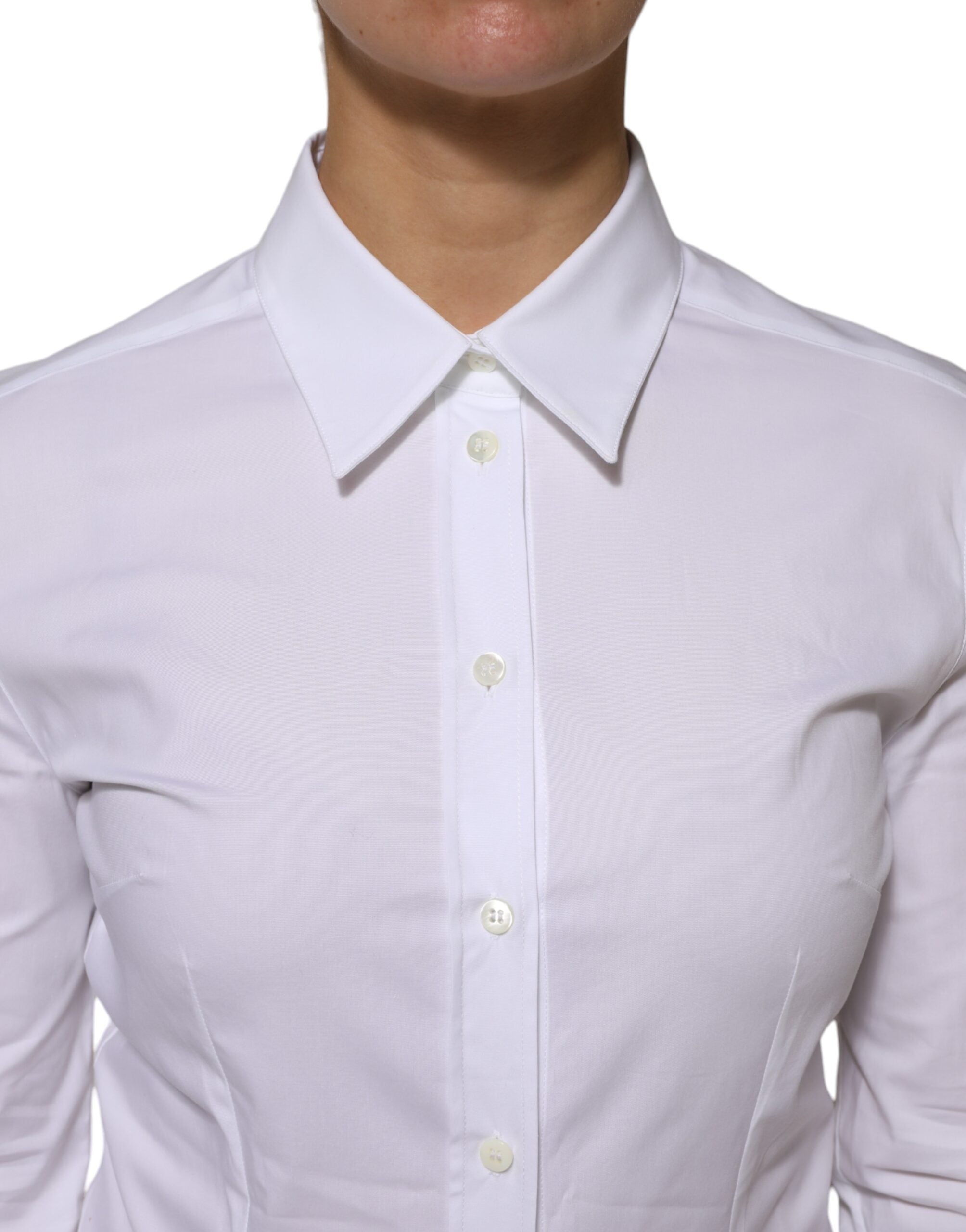 Pre-Owned Dolce & Gabbana White Cotton Collared Long Sleeves Shirt Top