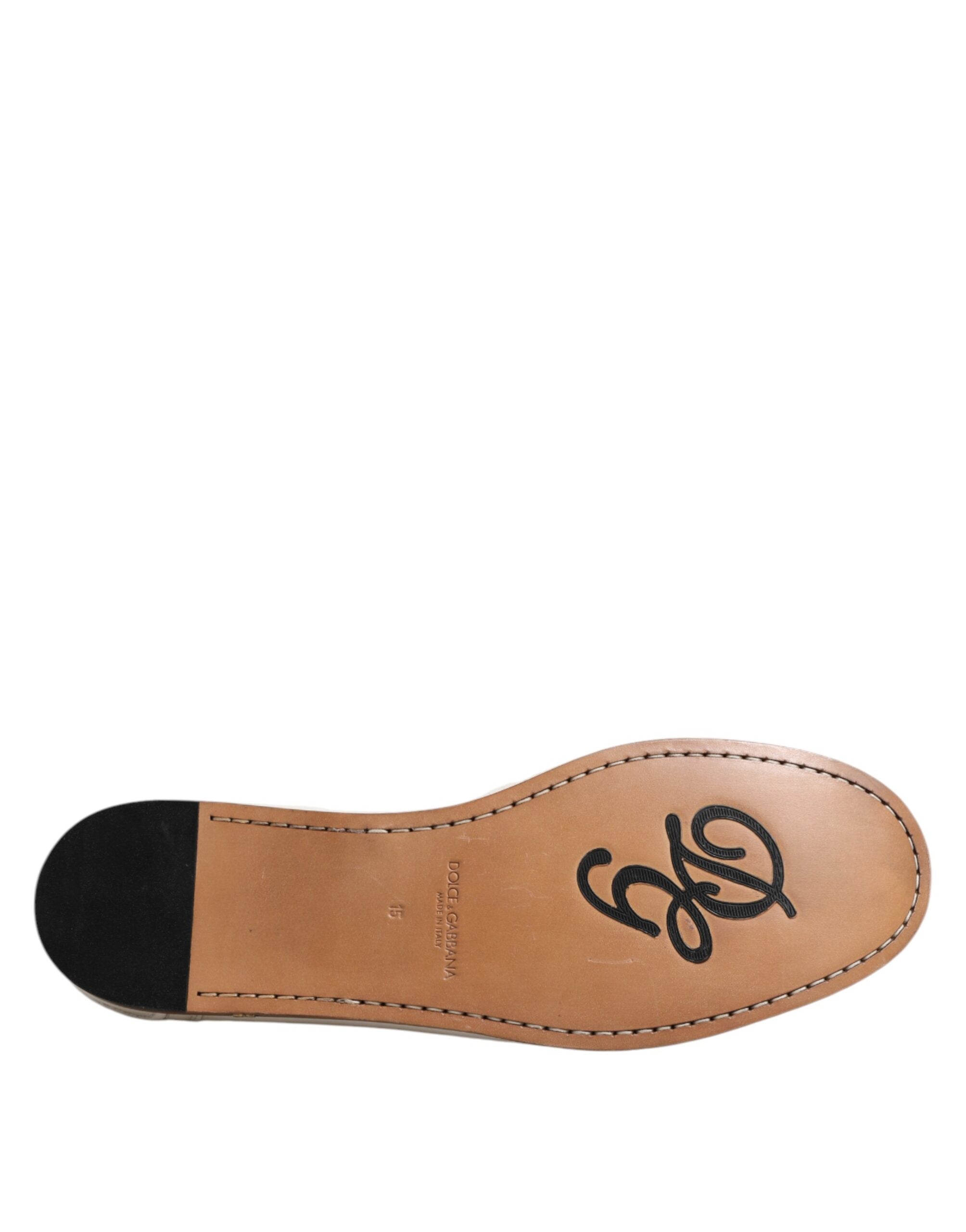 Dolce & Gabbana White Leather Loafers Moccasins Slip On Shoes