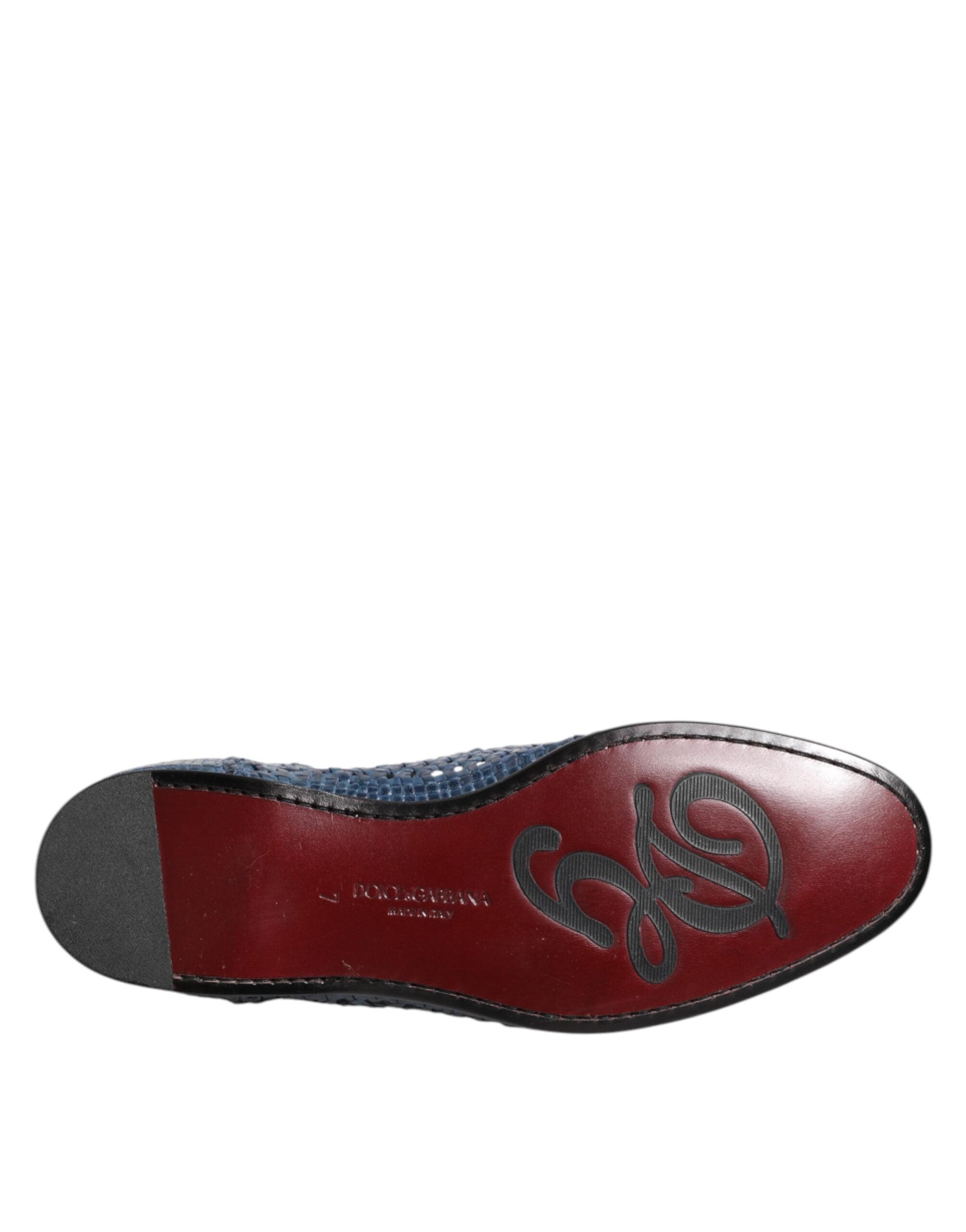 Dolce & Gabbana Blue Woven Leather Slip On Loafers Shoes