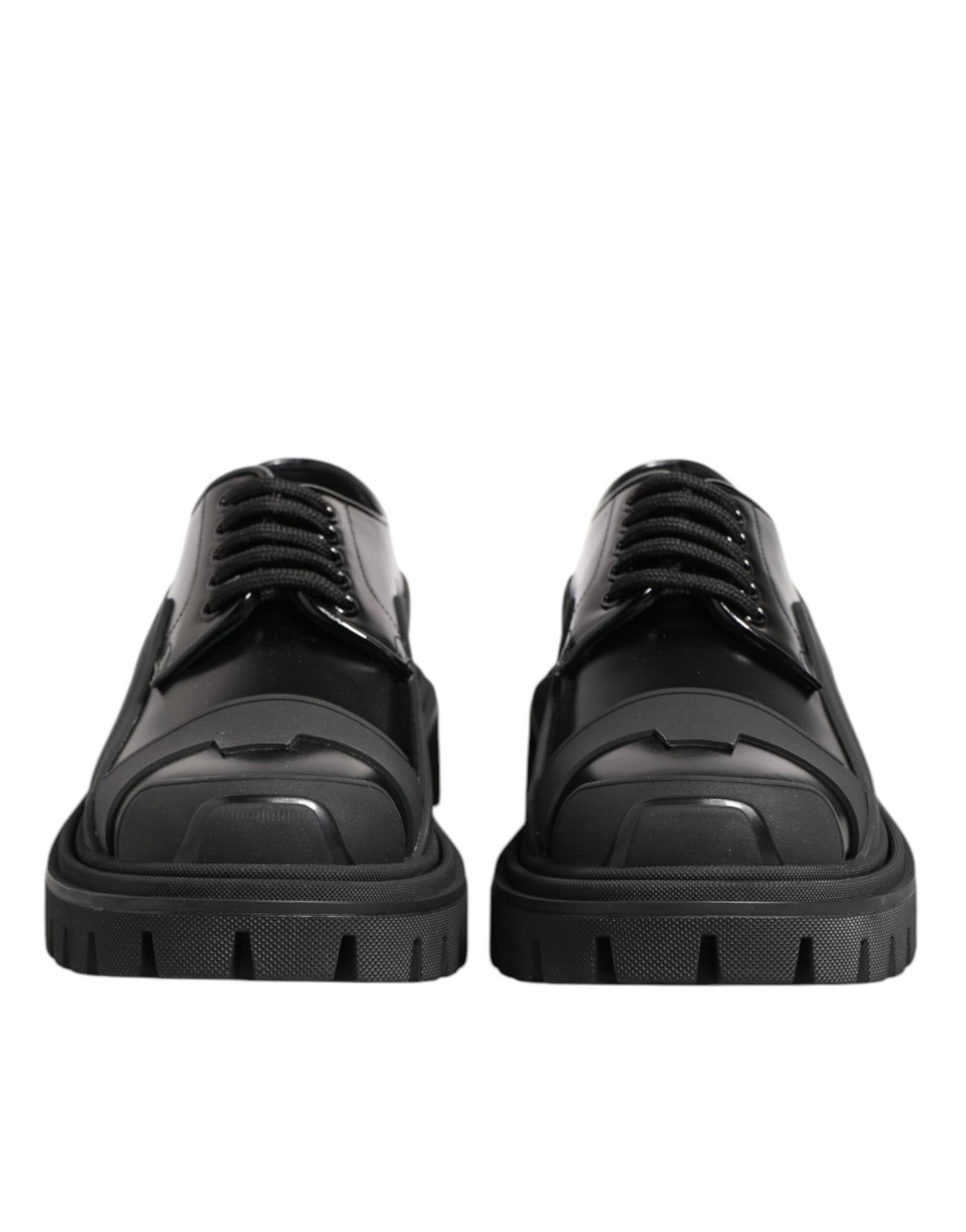 New Dolce & Gabbana Black Patent Leather Trekking Derby Shoes