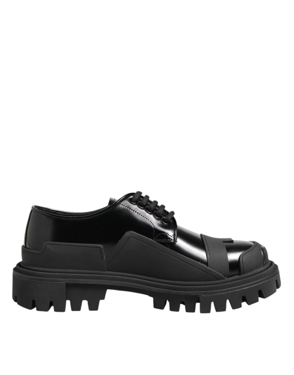New Dolce & Gabbana Black Patent Leather Trekking Derby Shoes