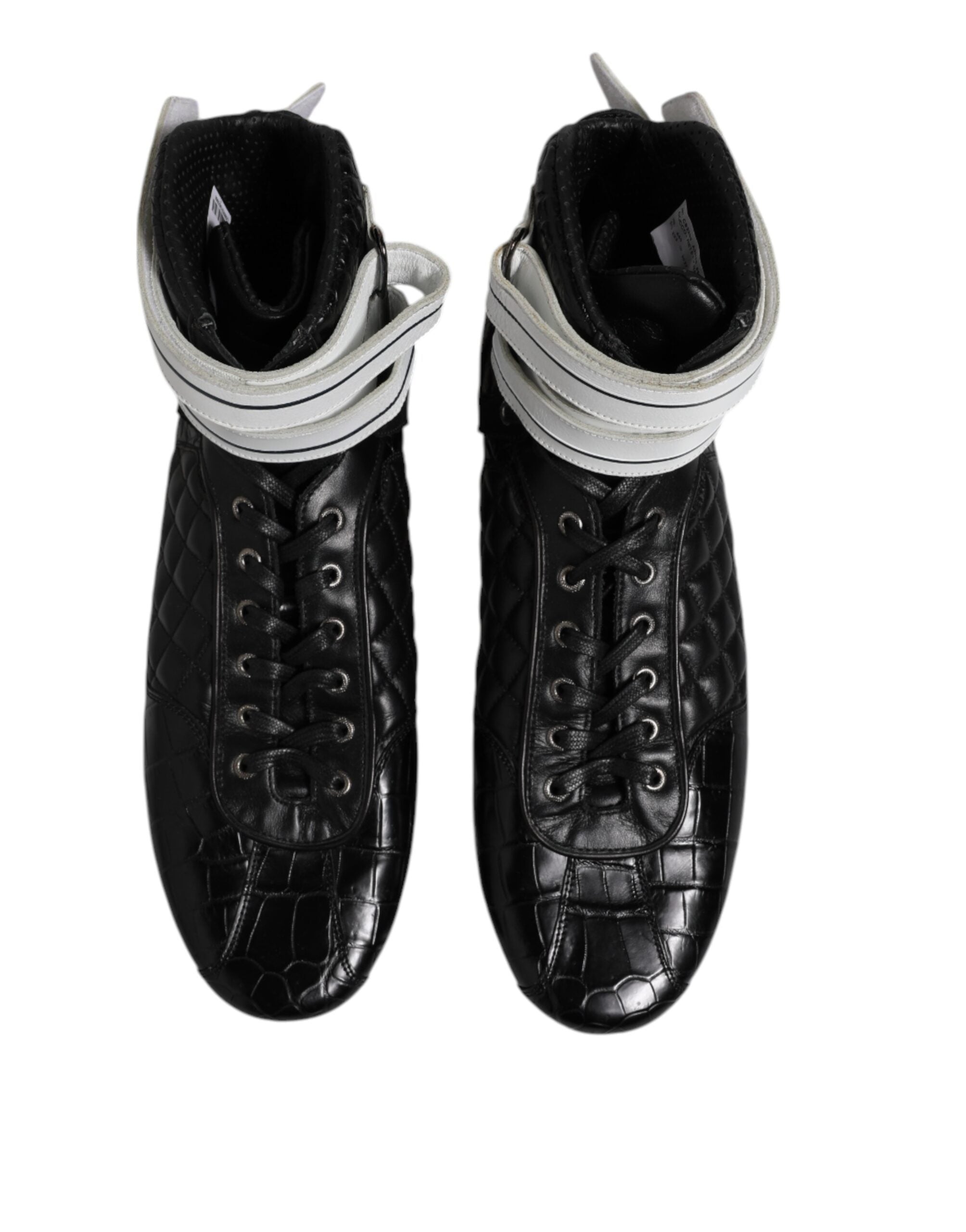 New Dolce & Gabbana Black Quilted Leather Lace Up Sneakers Shoes