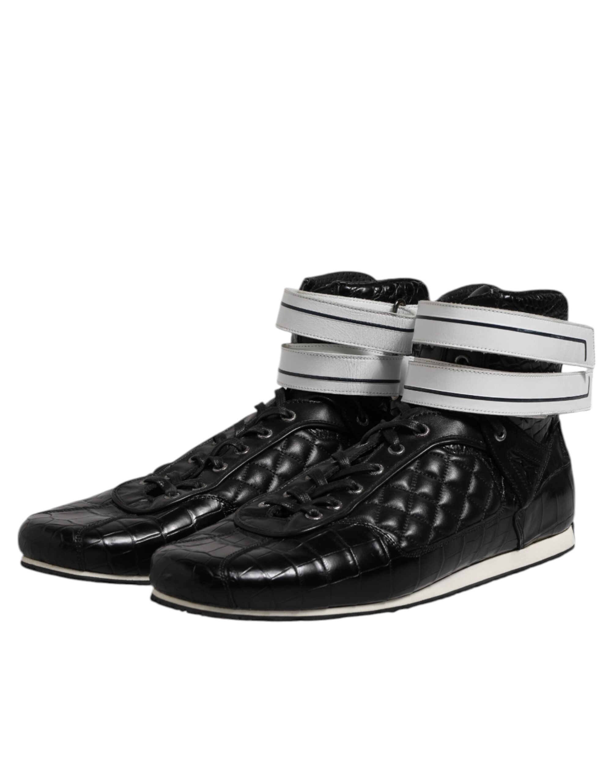 New Dolce & Gabbana Black Quilted Leather Lace Up Sneakers Shoes
