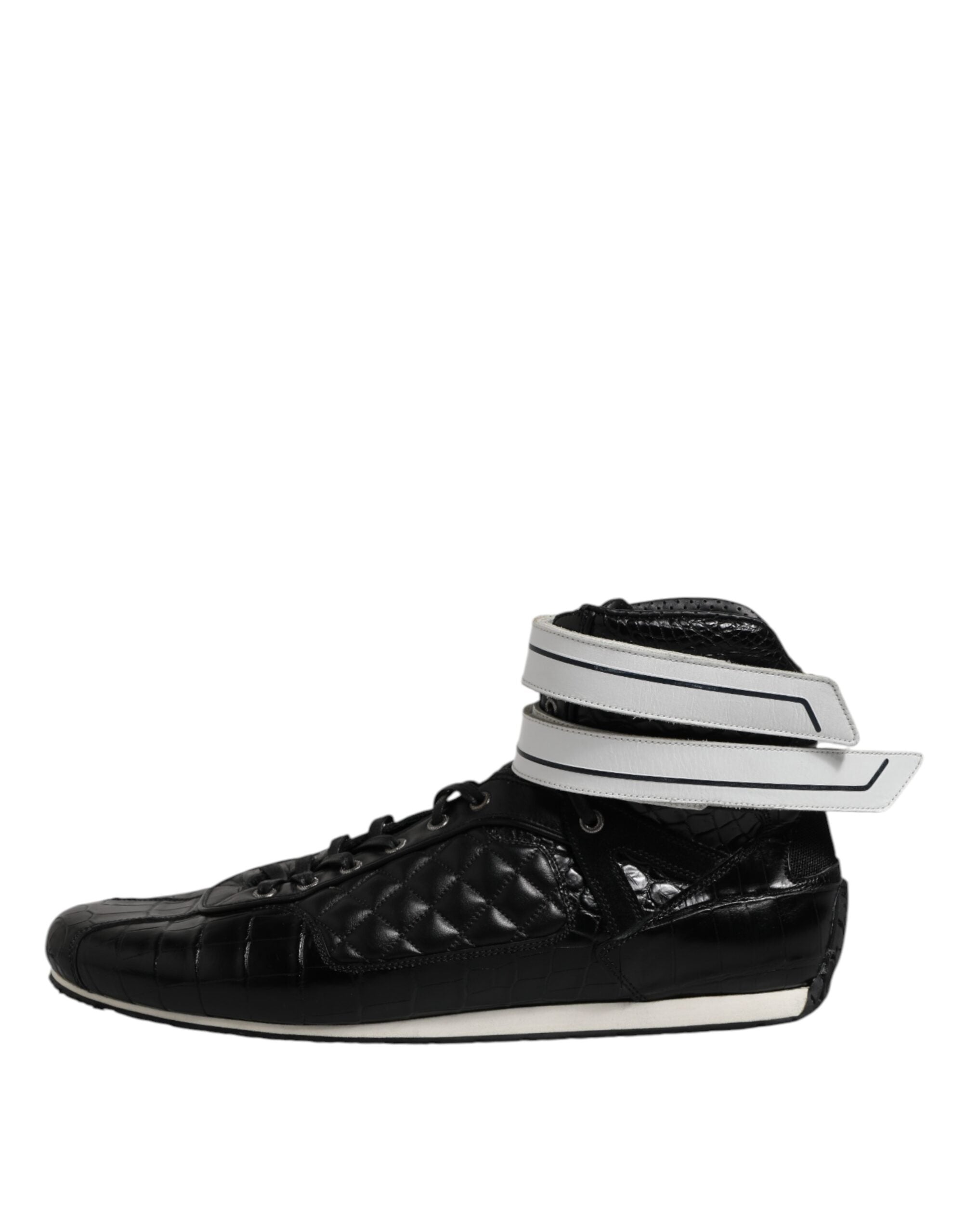 New Dolce & Gabbana Black Quilted Leather Lace Up Sneakers Shoes
