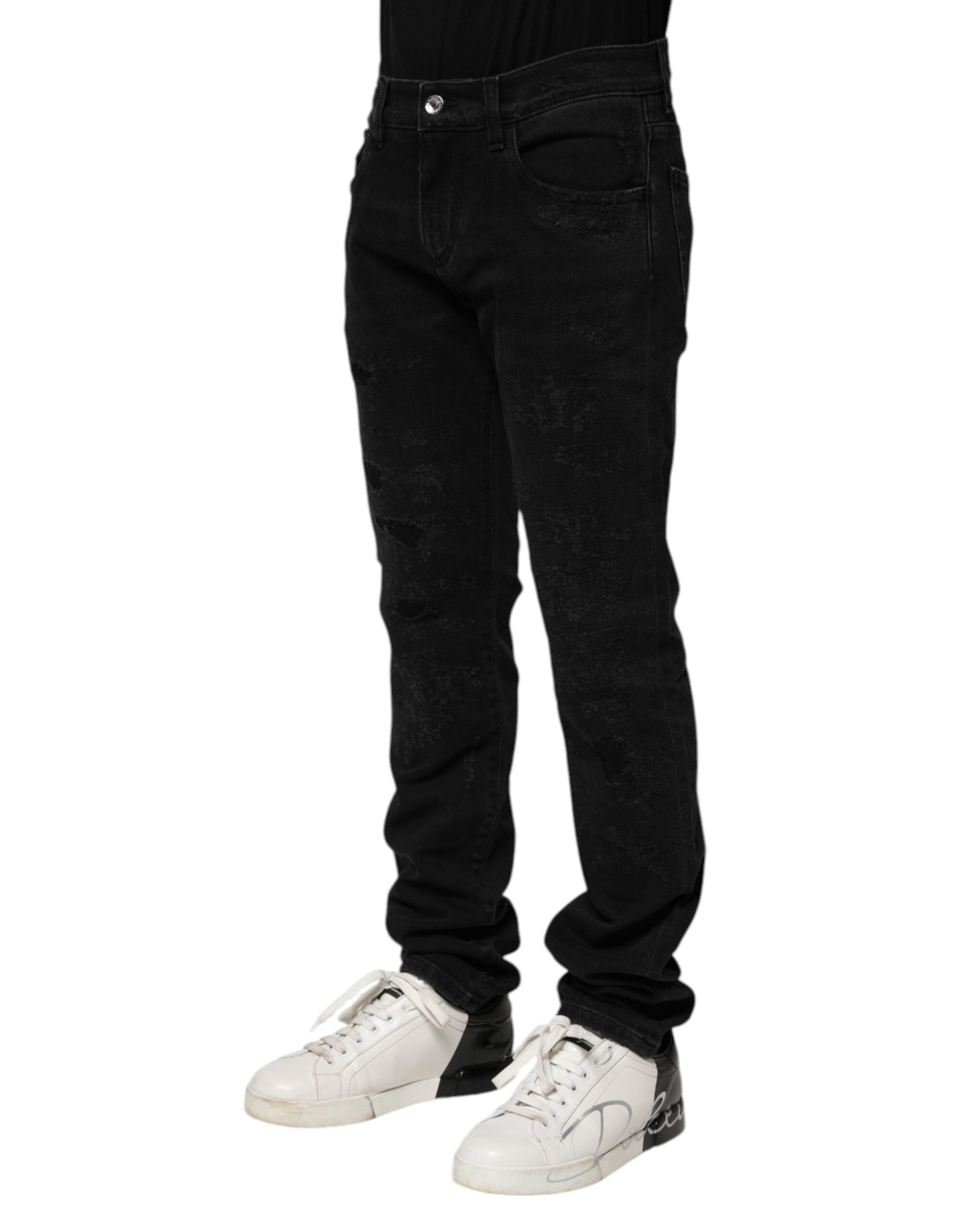 New Dolce & Gabbana Black Cotton Skinny Men Denim Jeans