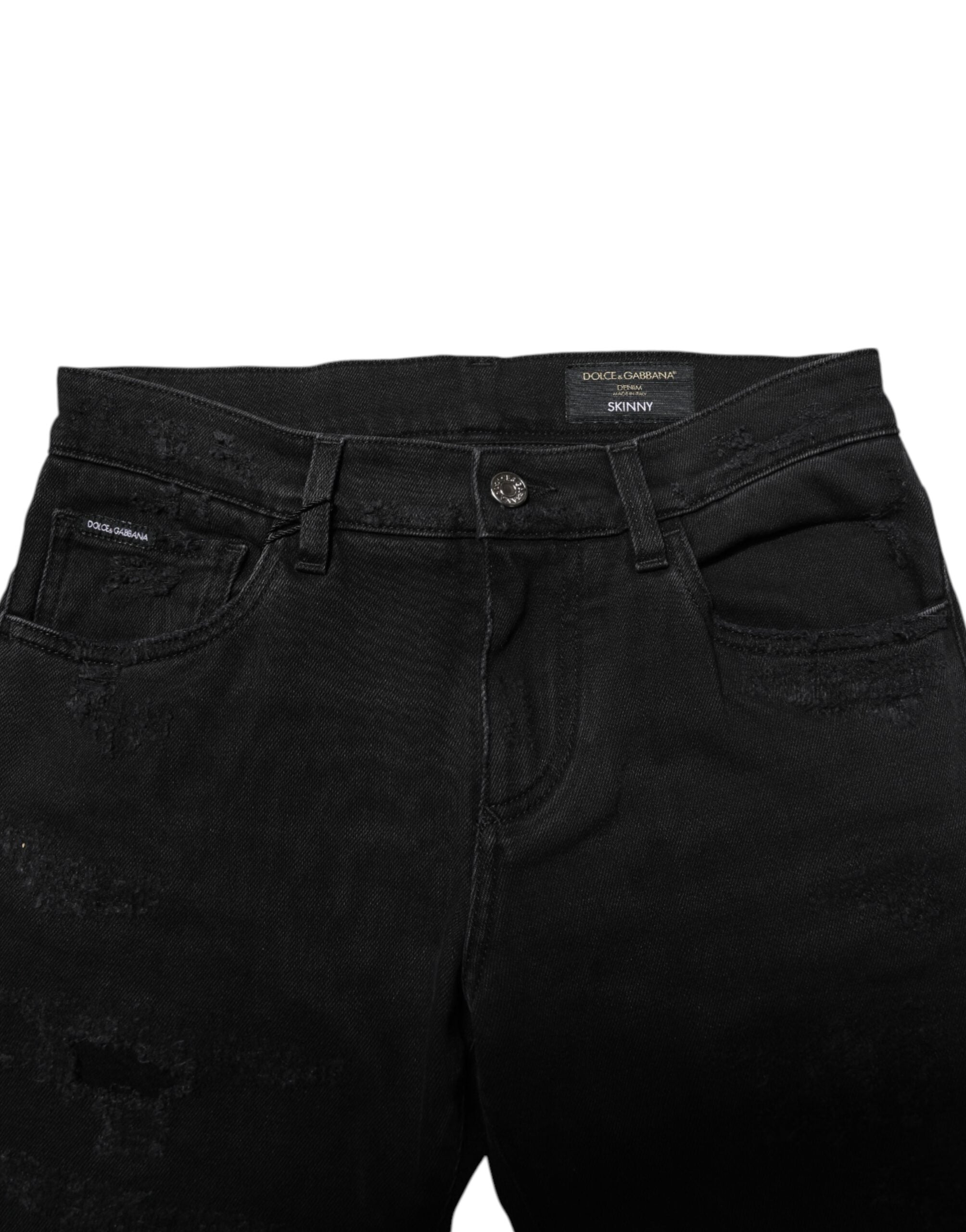 New Dolce & Gabbana Black Cotton Skinny Men Denim Jeans