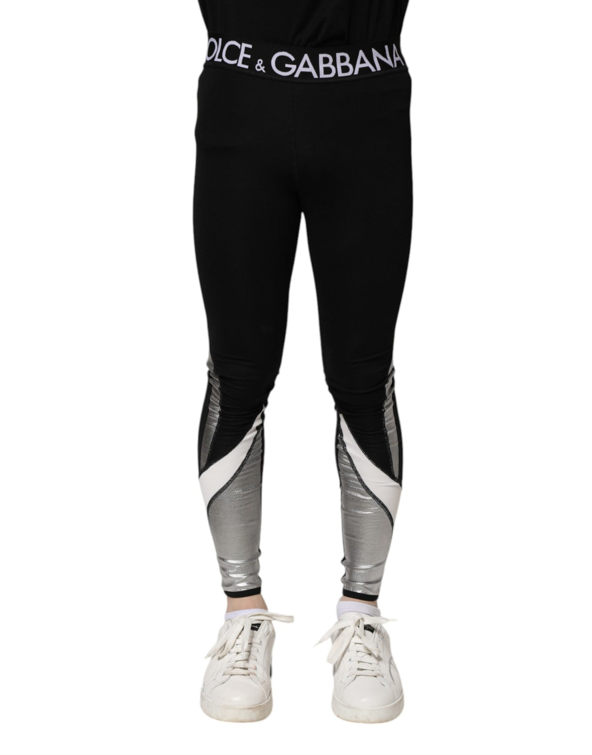 New Dolce & Gabbana Black Silver Nylon Skinny Men Leggings Pants