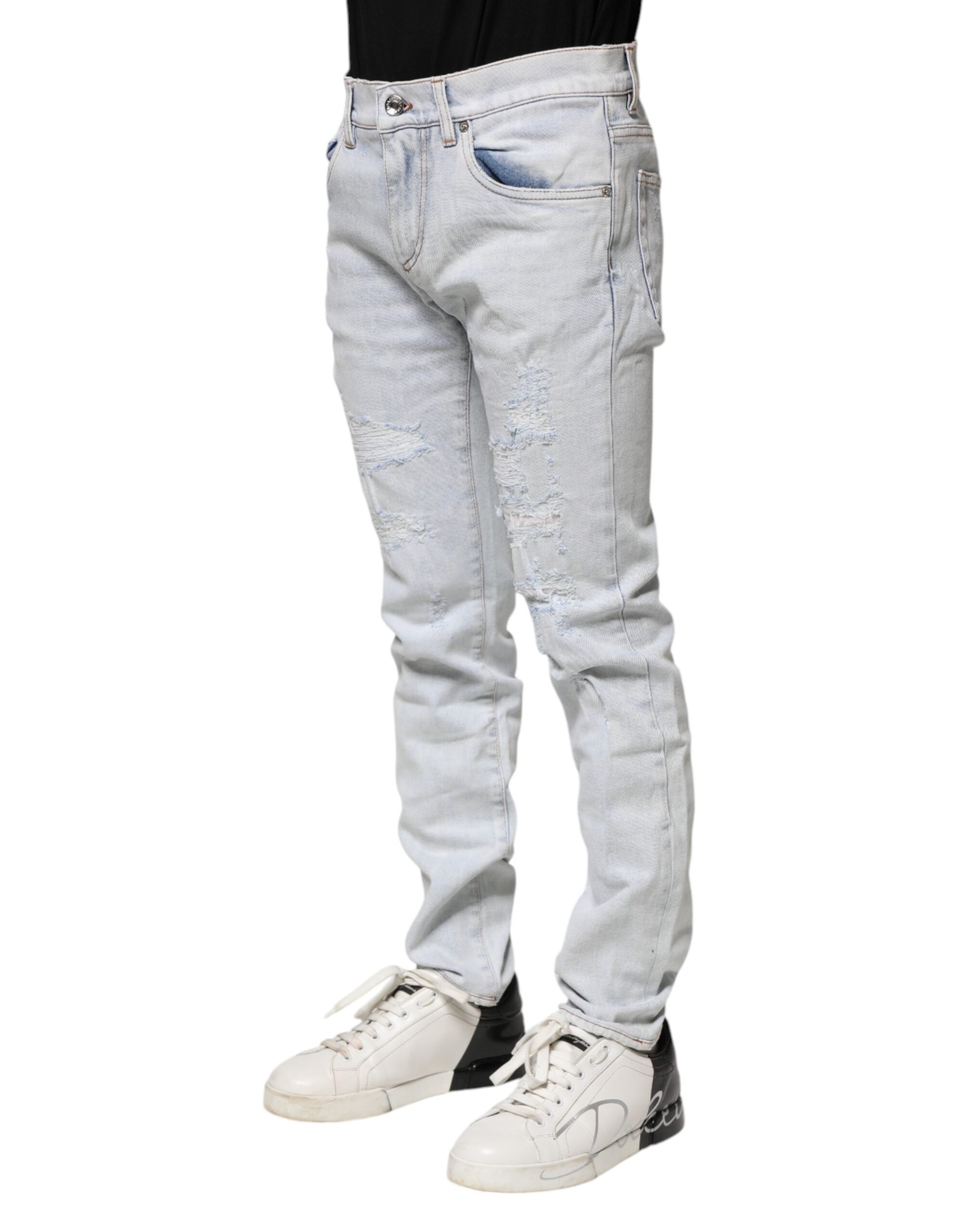 Dolce & Gabbana Light Blue Tattered Skinny Denim Jeans