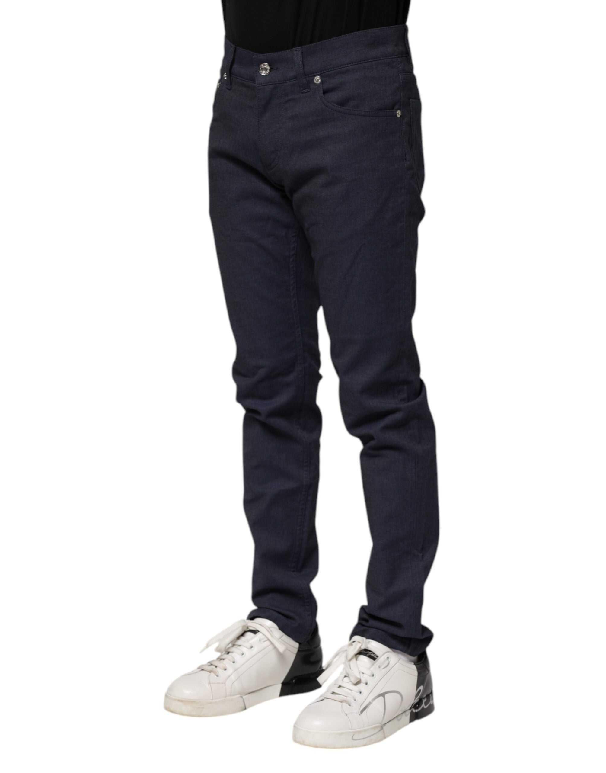 New Dolce & Gabbana Dark Blue Cotton Skinny Denim Jeans