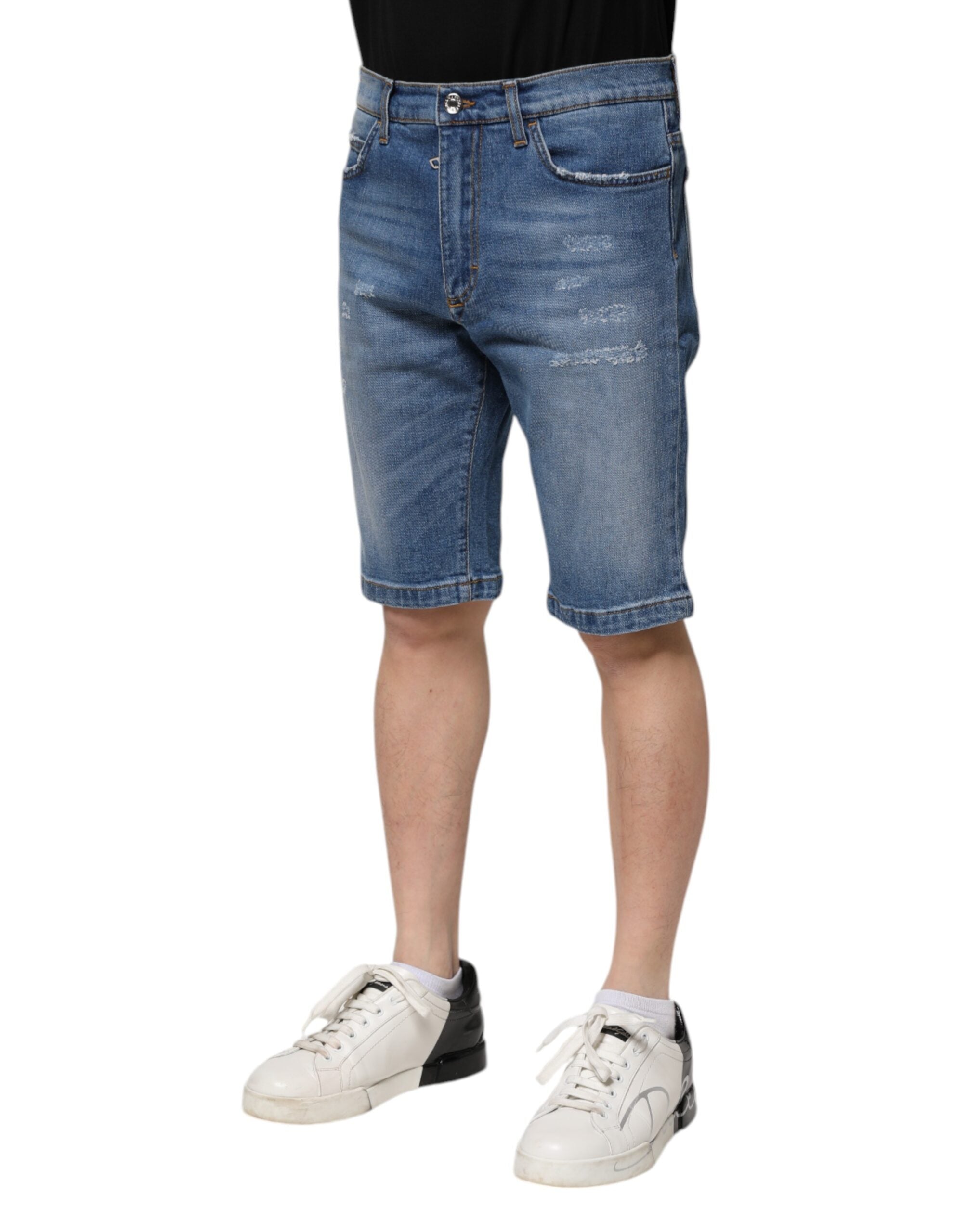 New Dolce & Gabbana Blue Cotton Stretch Men Denim Bermuda Shorts