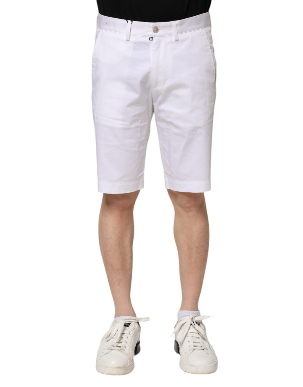 New Dolce & Gabbana White Cotton Stretch Men Denim Bermuda Shorts