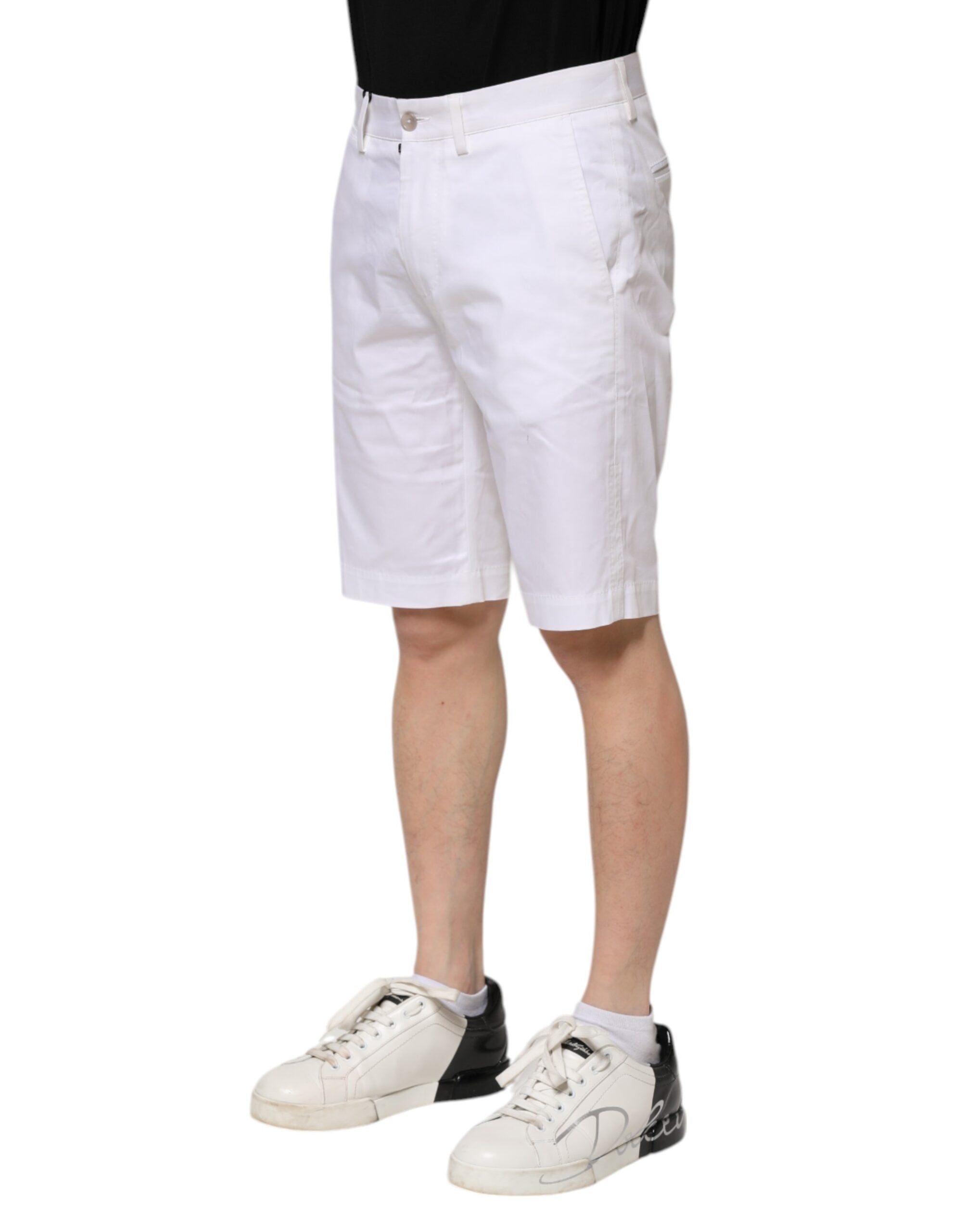 New Dolce & Gabbana White Cotton Stretch Men Denim Bermuda Shorts