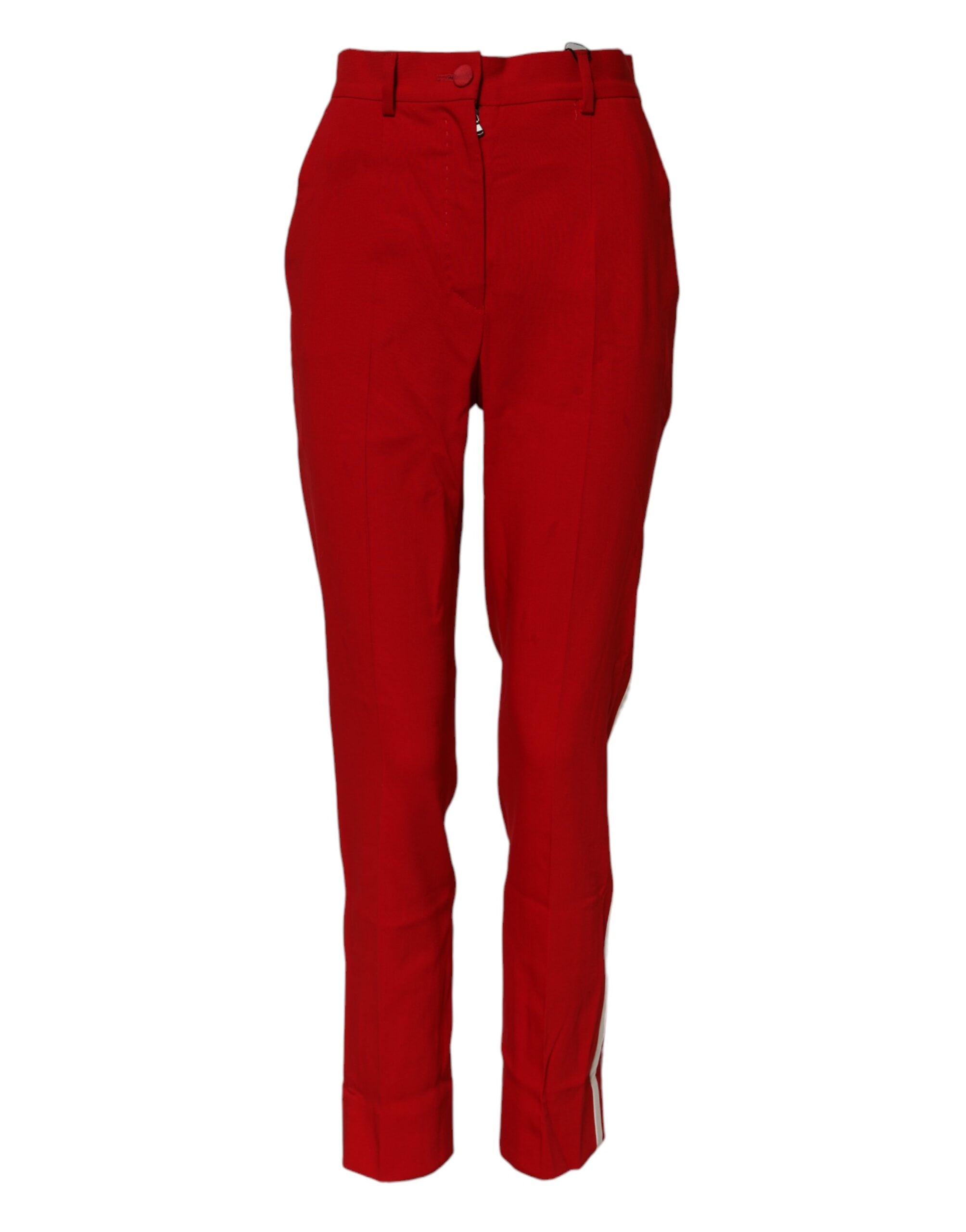 Dolce & Gabbana Red Wool Mid Waisted Tapered Pants