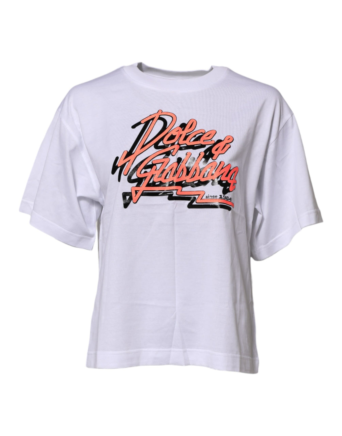 New Dolce & Gabbana White Cotton Graphic Print Crew Neck T-shirt