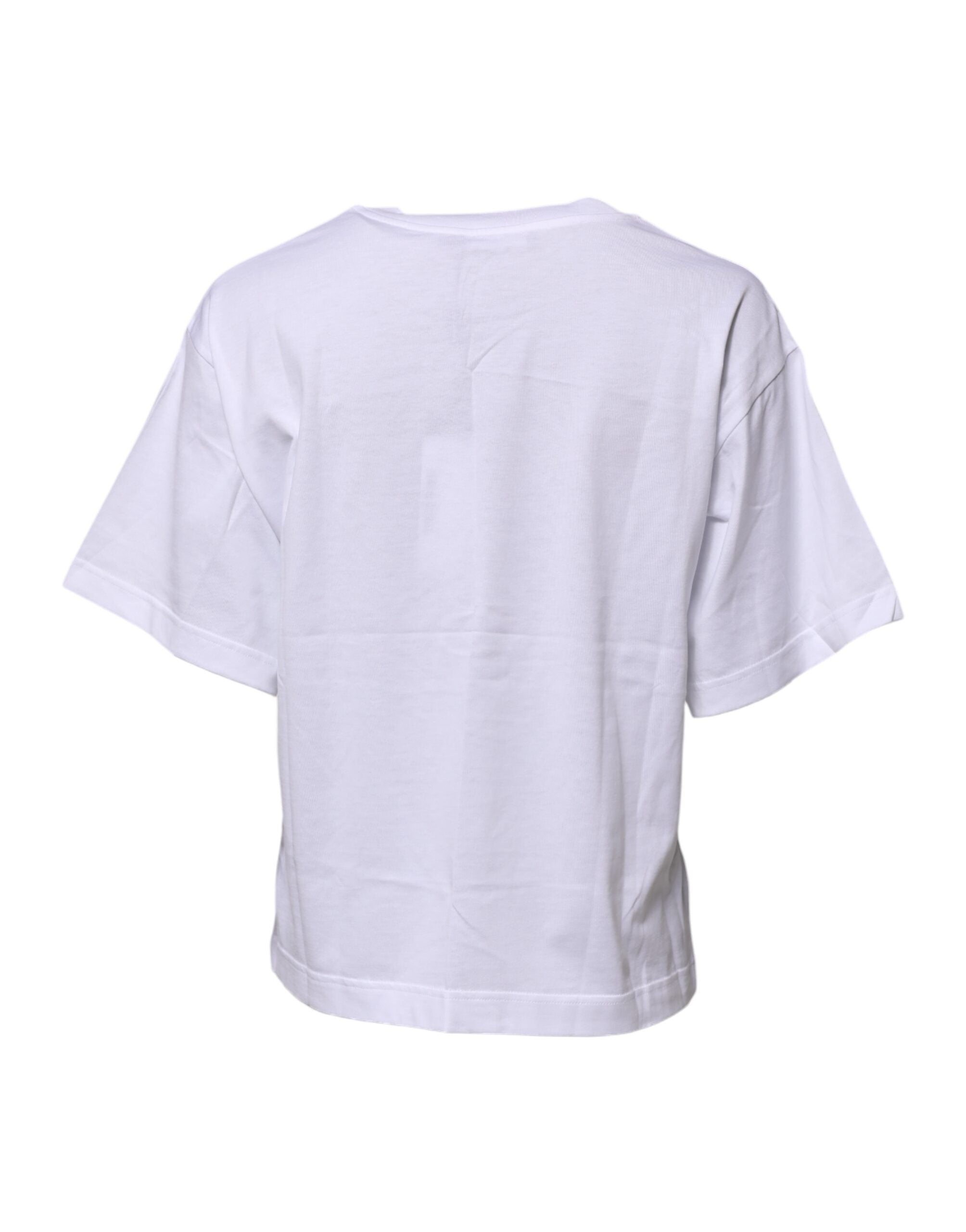New Dolce & Gabbana White Cotton Graphic Print Crew Neck T-shirt