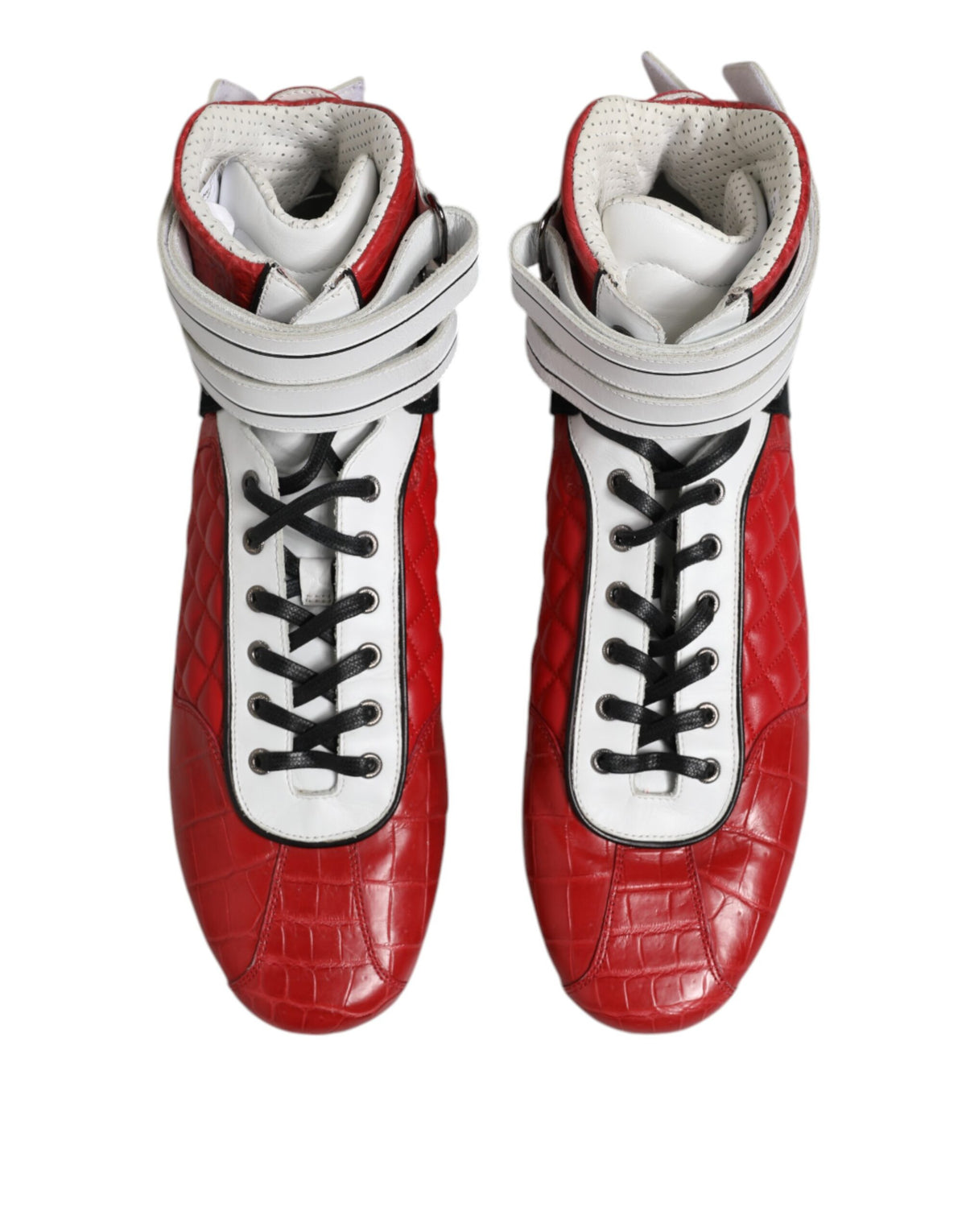 New Dolce & Gabbana Red Quilted Leather Lace Up Sneakers Shoes