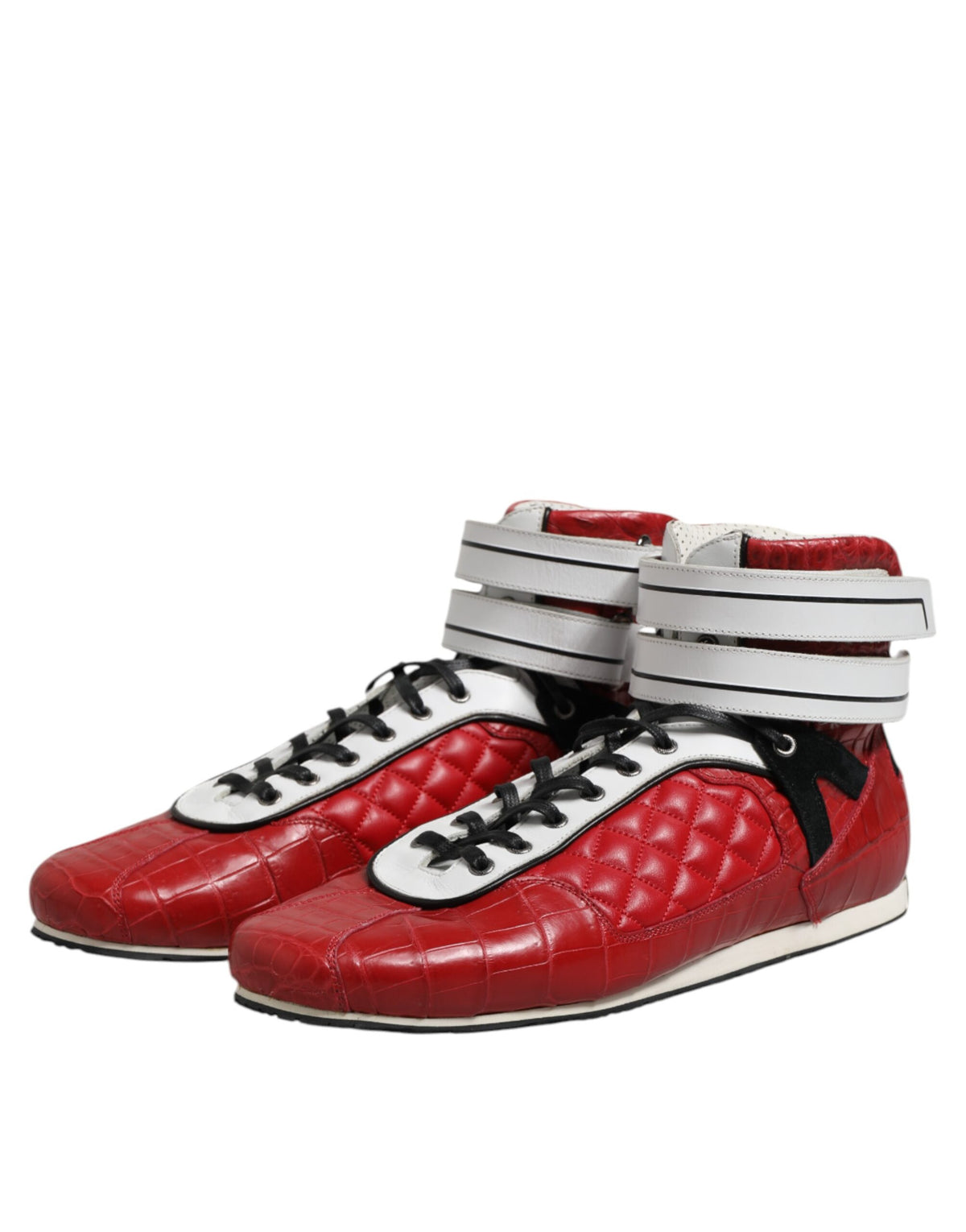 New Dolce & Gabbana Red Quilted Leather Lace Up Sneakers Shoes