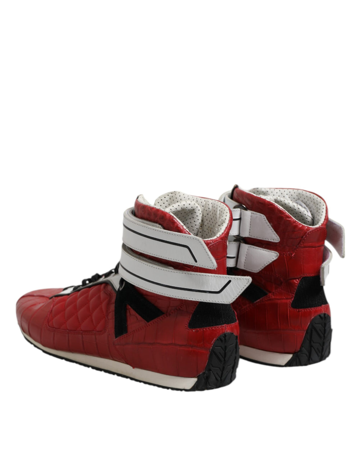 New Dolce & Gabbana Red Quilted Leather Lace Up Sneakers Shoes