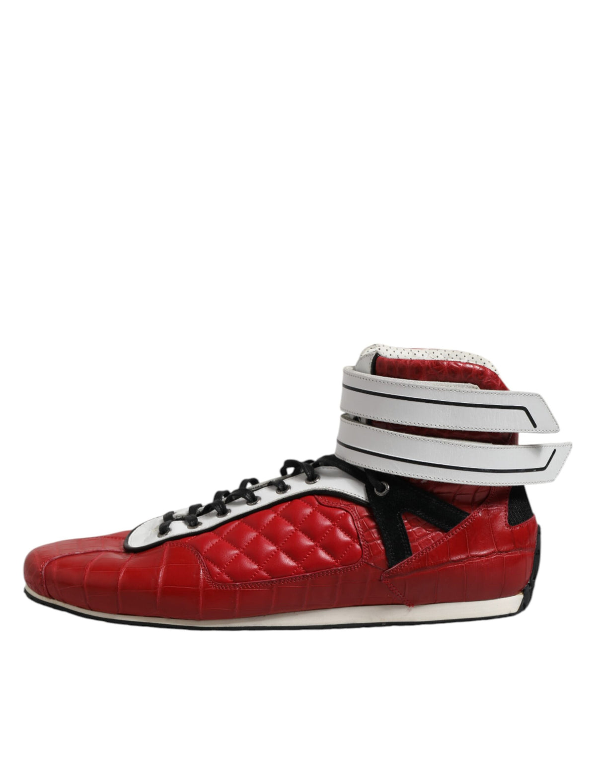 New Dolce & Gabbana Red Quilted Leather Lace Up Sneakers Shoes