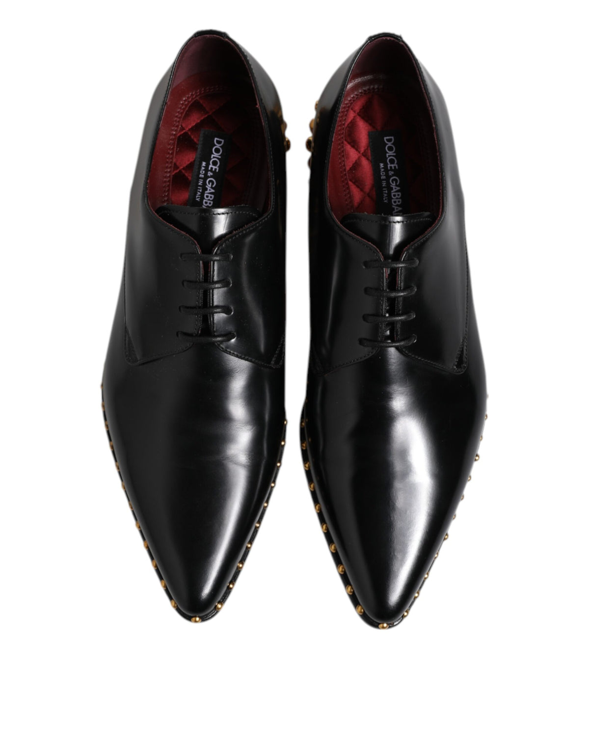 New Dolce & Gabbana Black Leather Studded Derby Men Dress Shoes