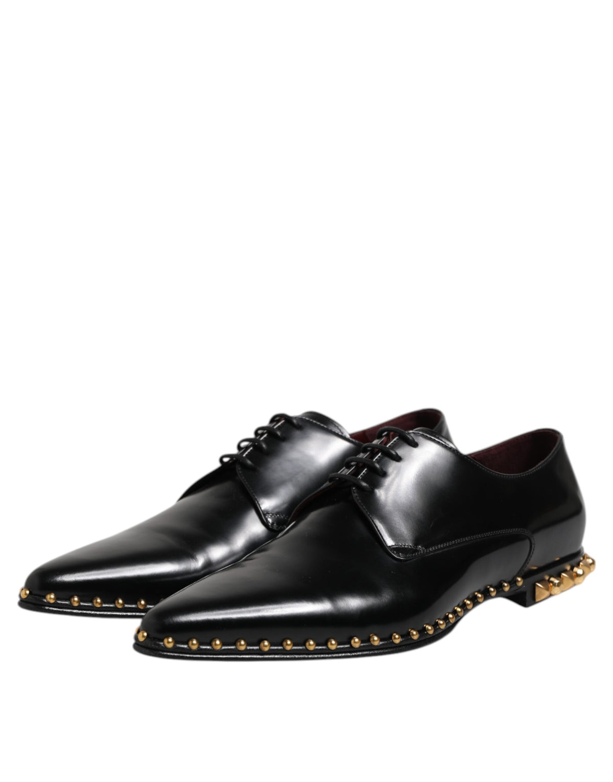 New Dolce & Gabbana Black Leather Studded Derby Men Dress Shoes