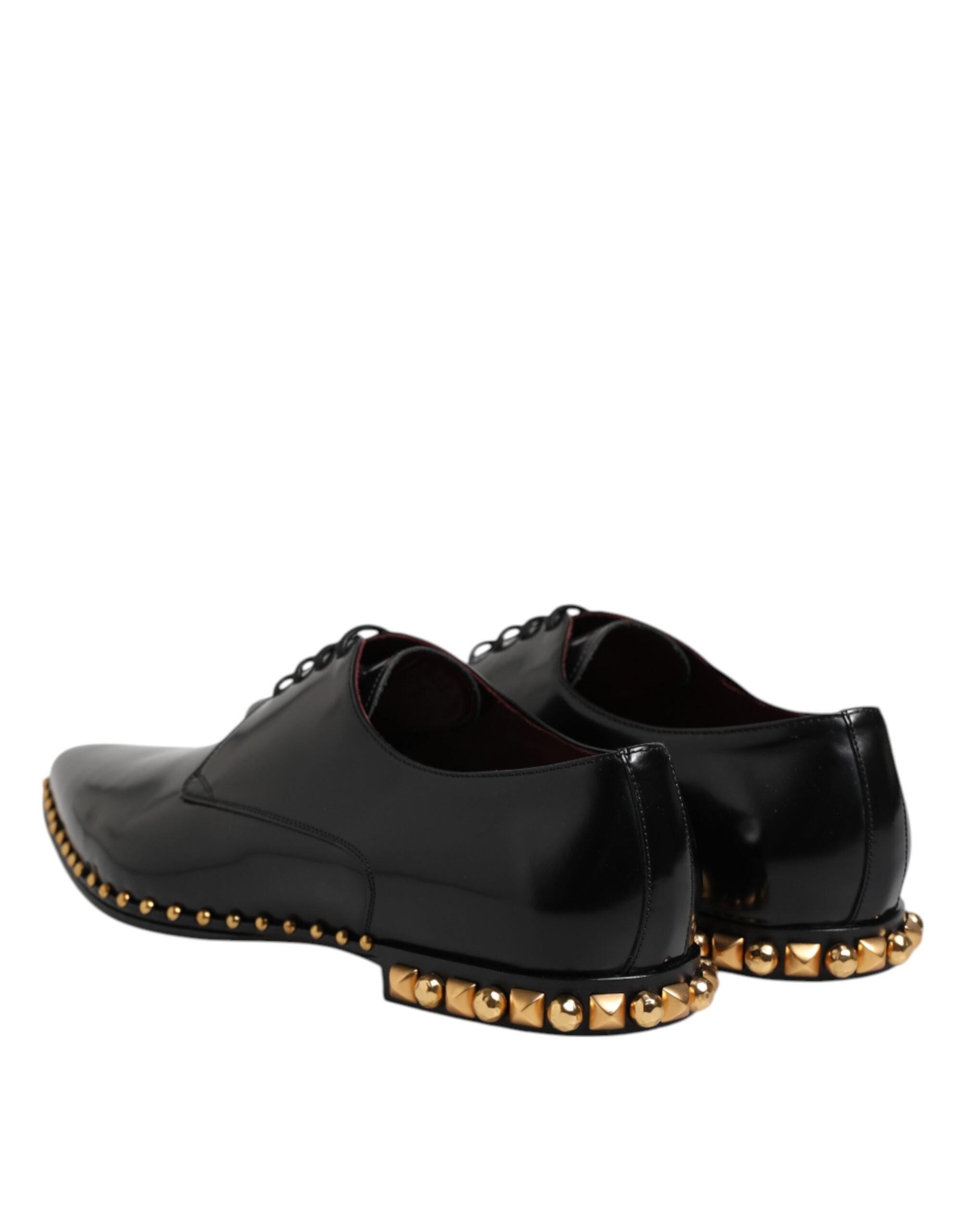 New Dolce & Gabbana Black Leather Studded Derby Men Dress Shoes