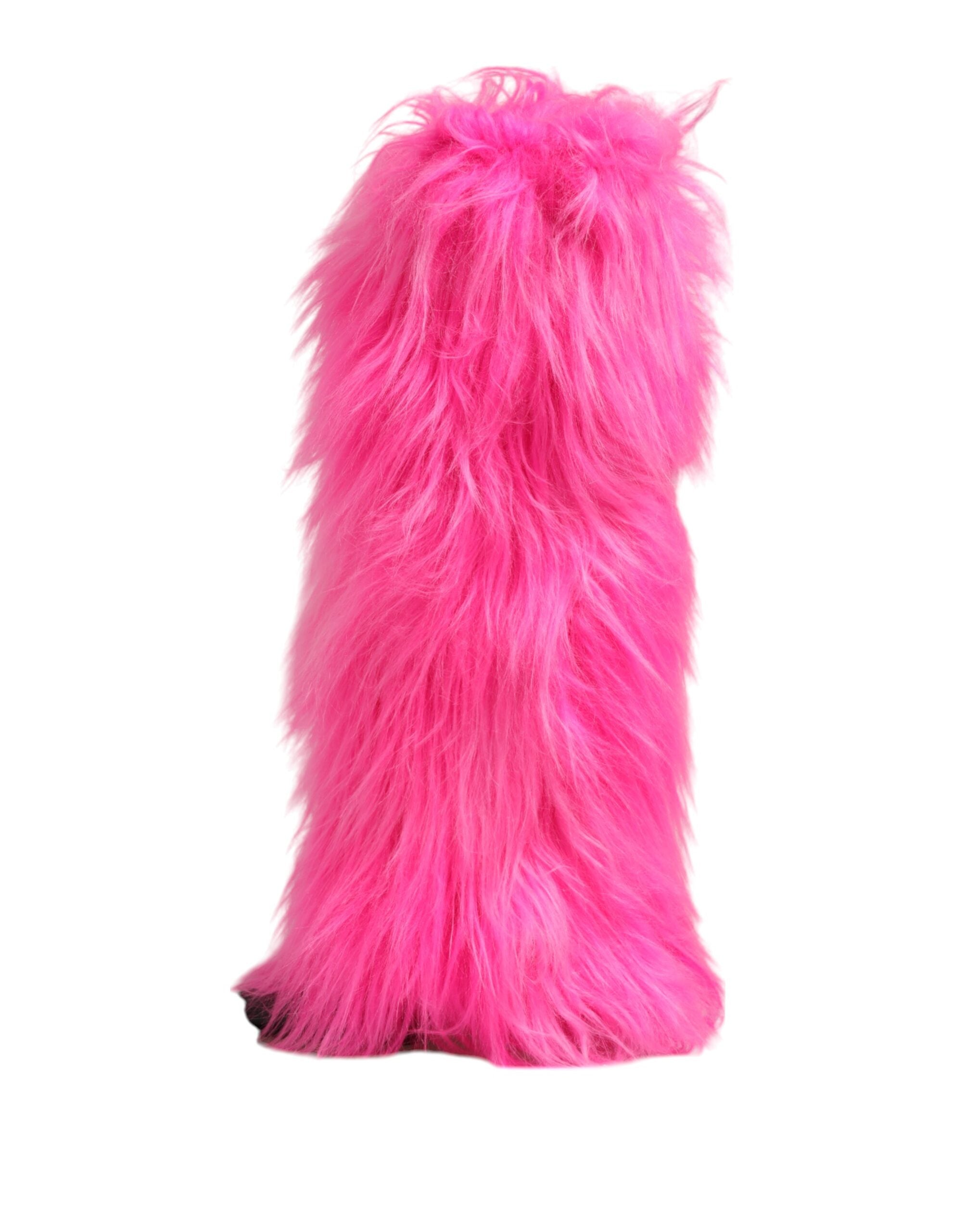 Dolce & Gabbana Pink Faux Fur Leather High Heels Boots Shoes