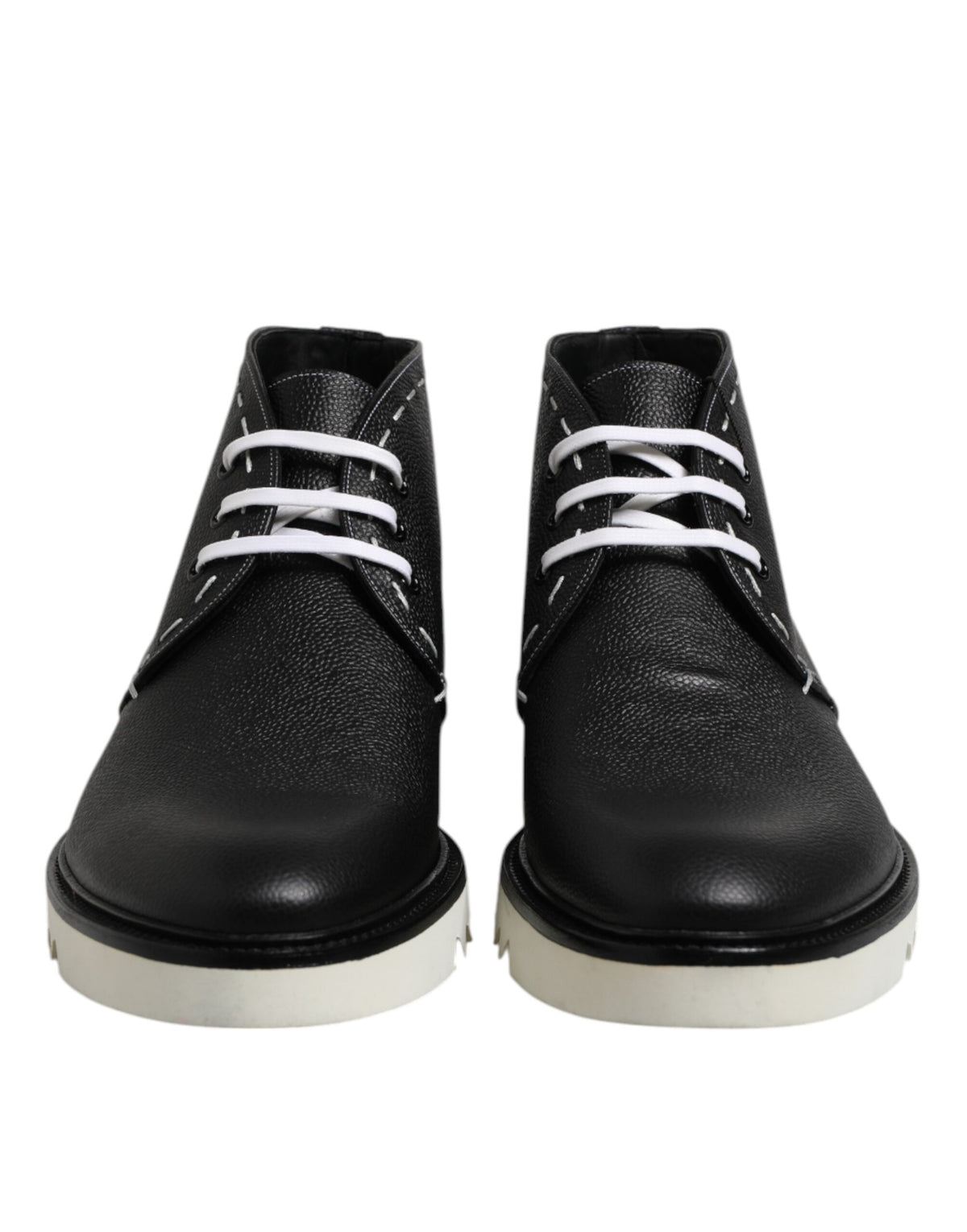New Dolce & Gabbana Black White Leather Ankle Boots Shoes