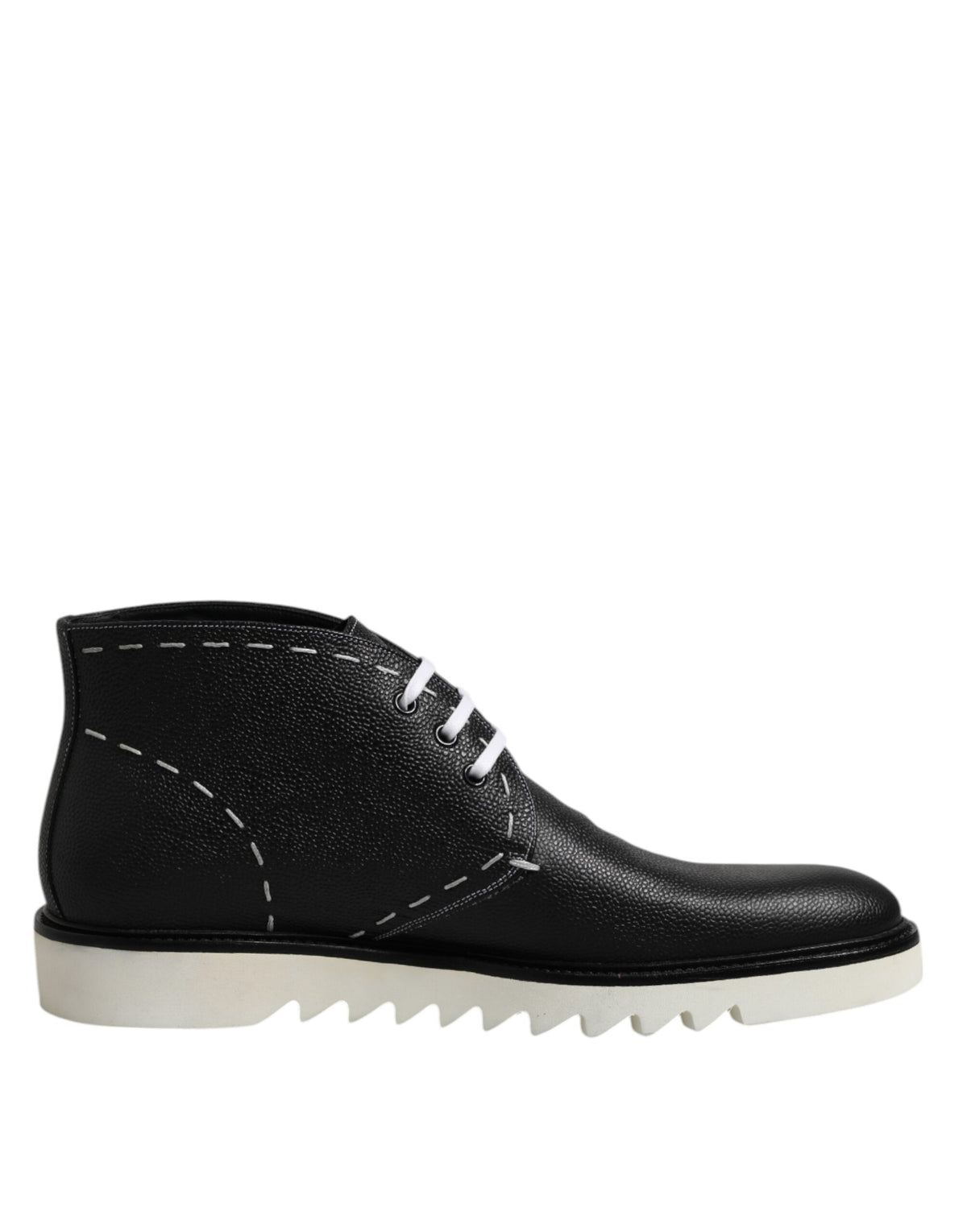 New Dolce & Gabbana Black White Leather Ankle Boots Shoes
