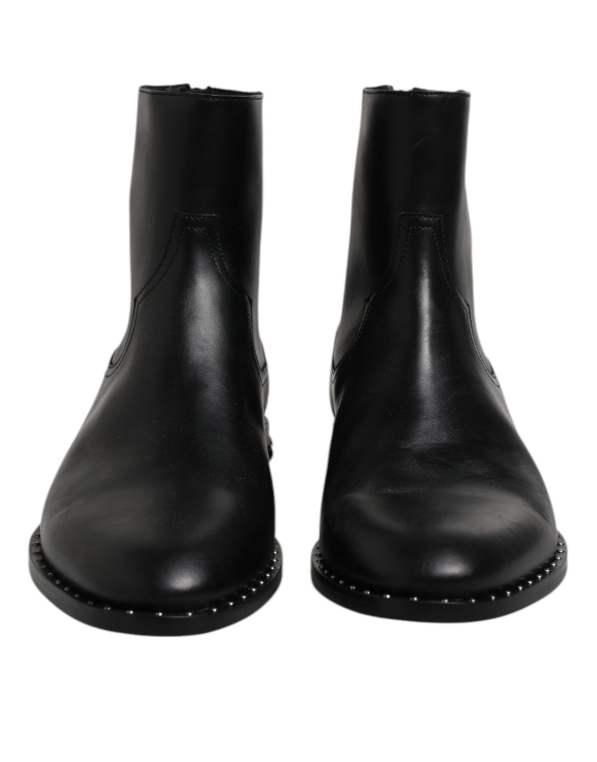 New Dolce & Gabbana Black Leather Logo Ankle Boots Studded Shoes