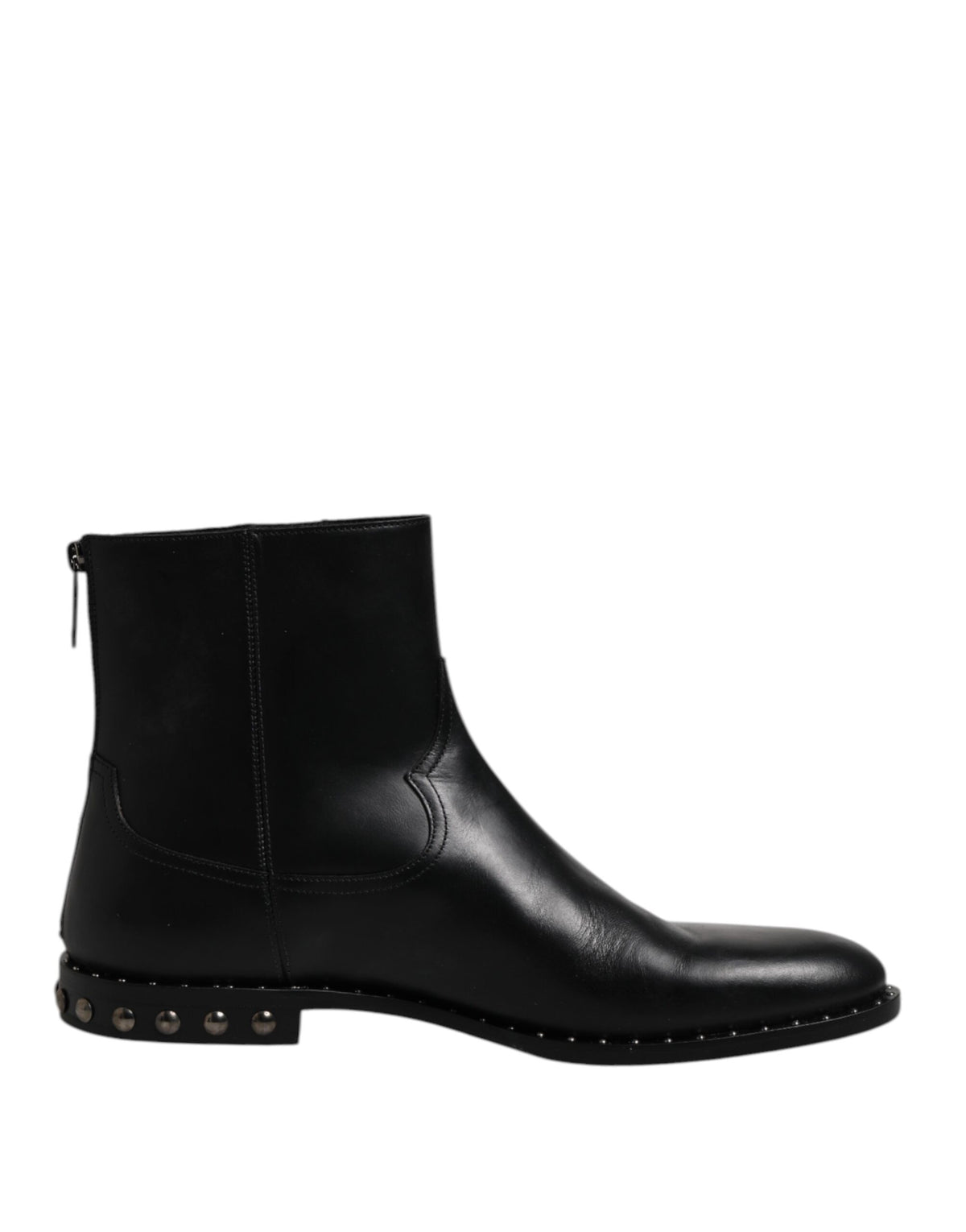 New Dolce & Gabbana Black Leather Logo Ankle Boots Studded Shoes