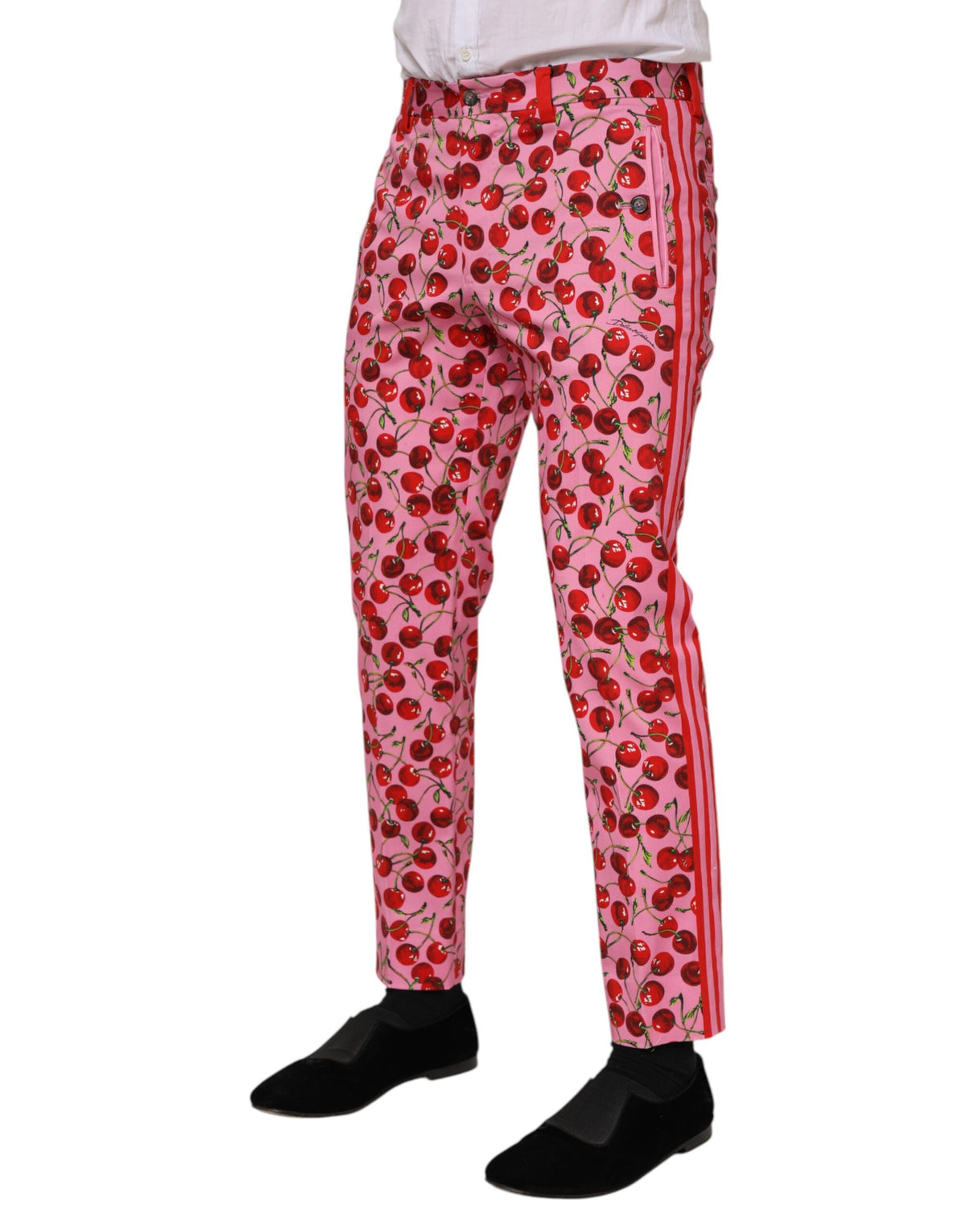 New Dolce & Gabbana Pink Cherry Print Cotton Dress Pants