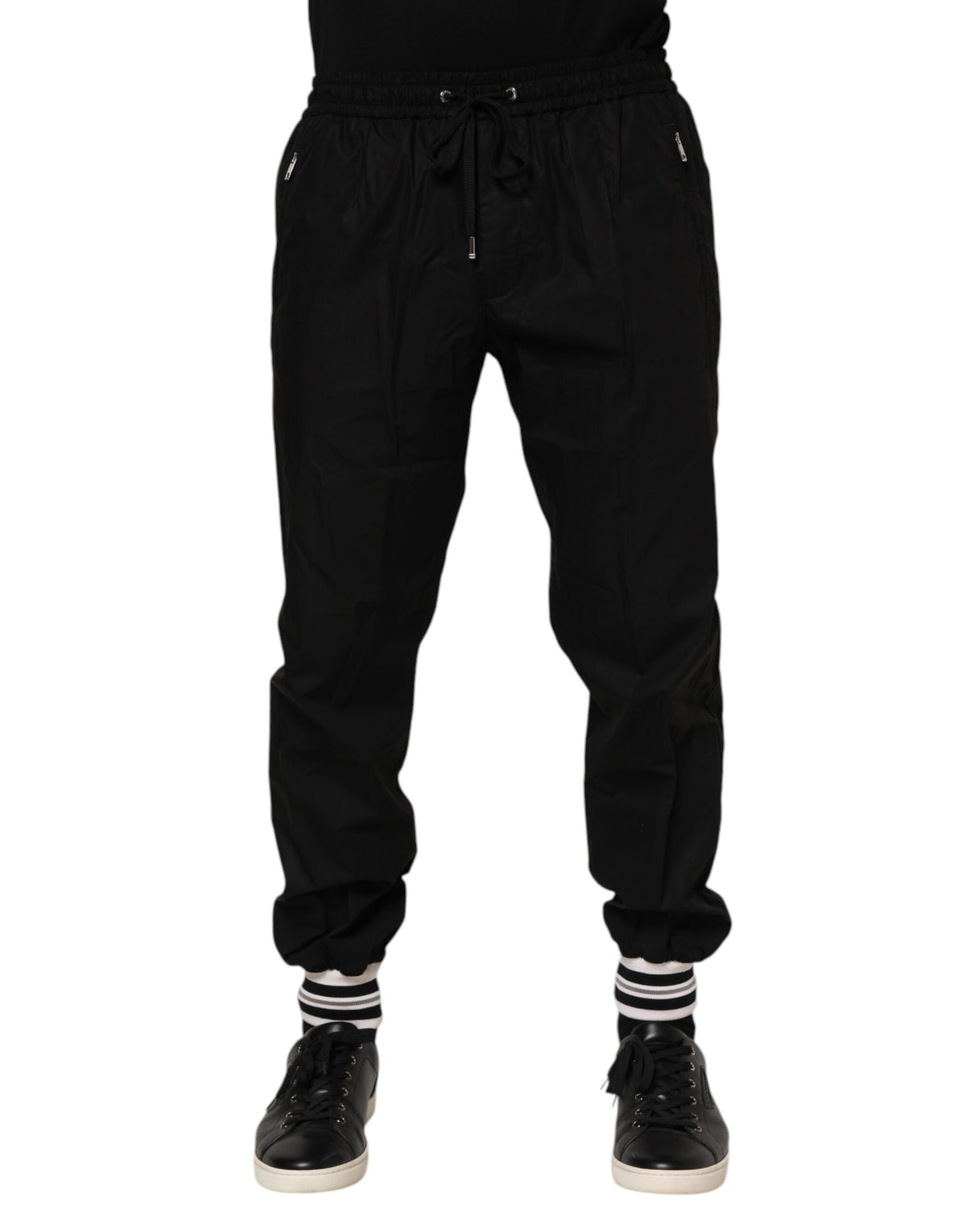 New Dolce & Gabbana Black Cotton Logo Tape Men Jogger Pants