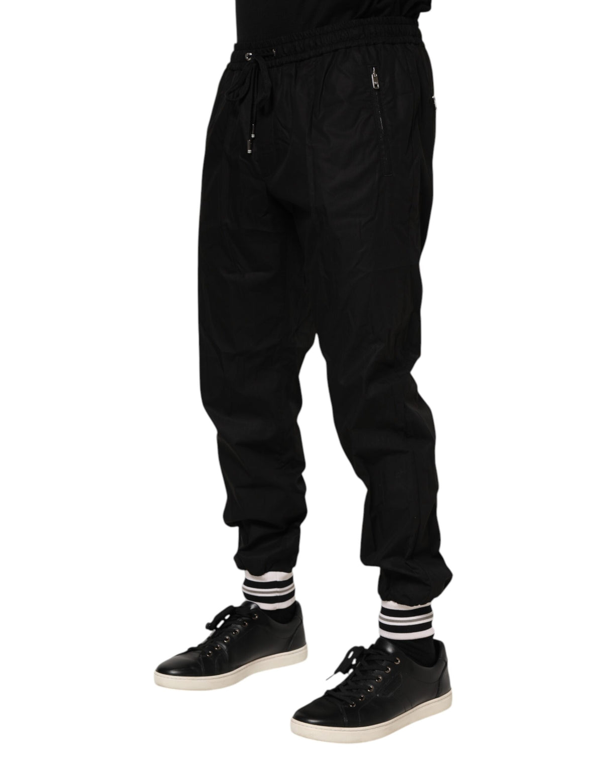 New Dolce & Gabbana Black Cotton Logo Tape Men Jogger Pants