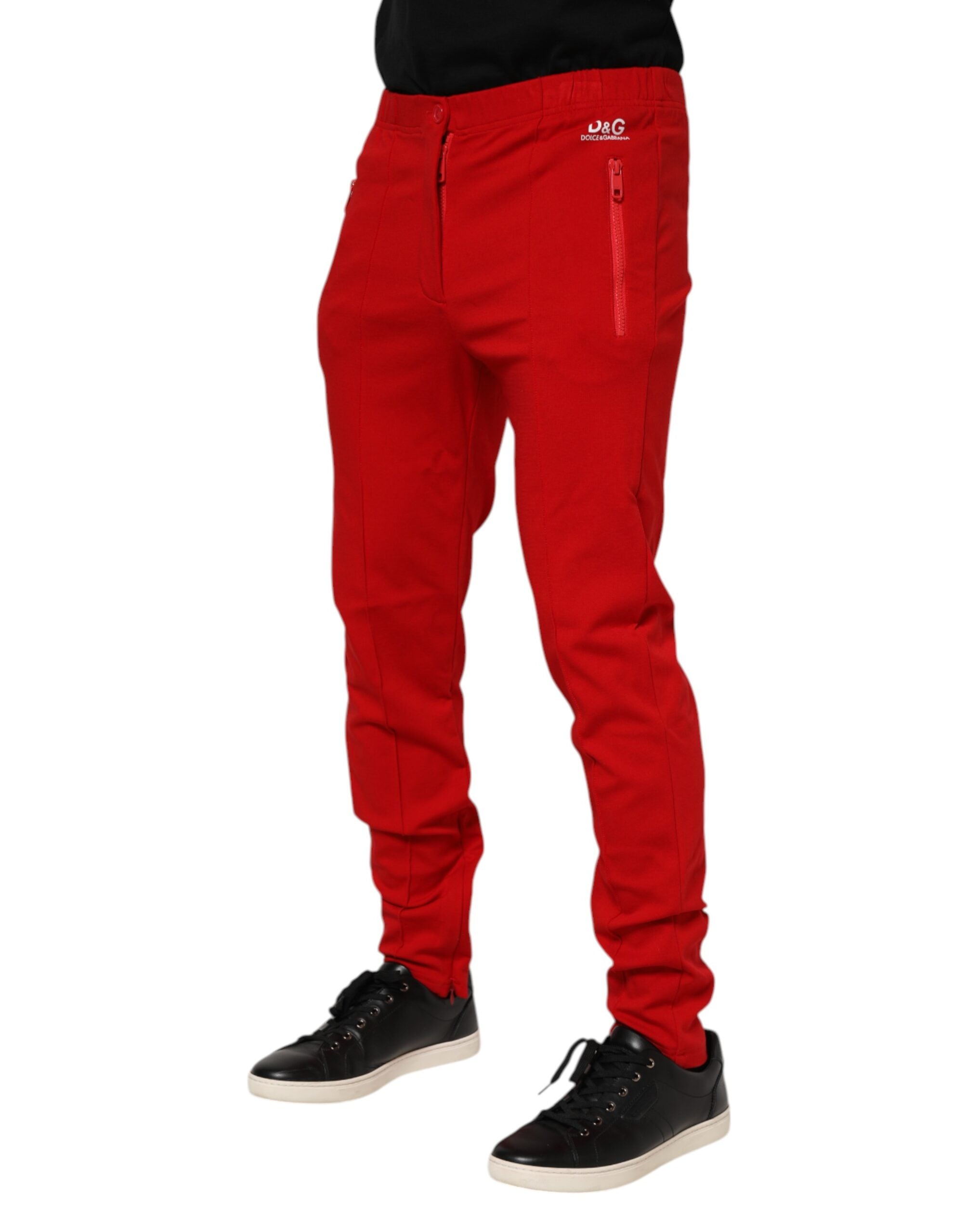 Dolce & Gabbana Red Viscose Logo Jogger Men Sweatpants Pants