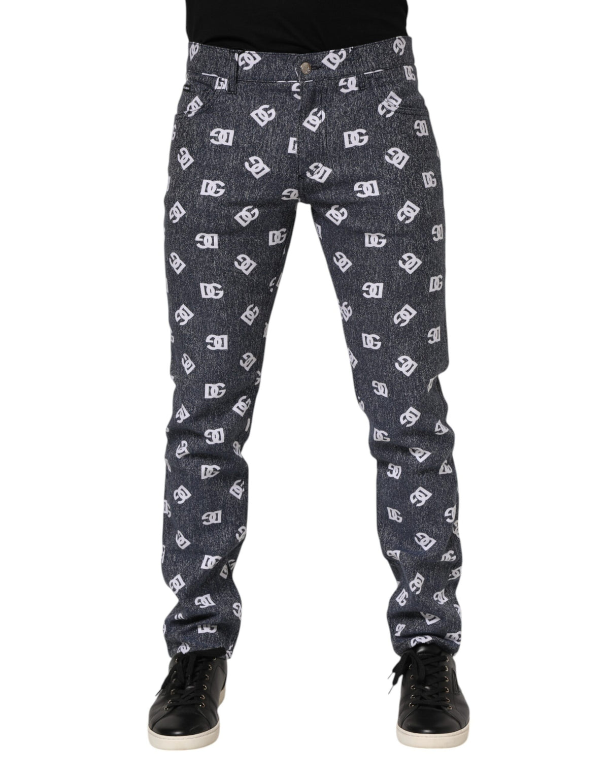 New Dolce & Gabbana Dark Gray Logo Cotton Skinny Slim Denim Jeans