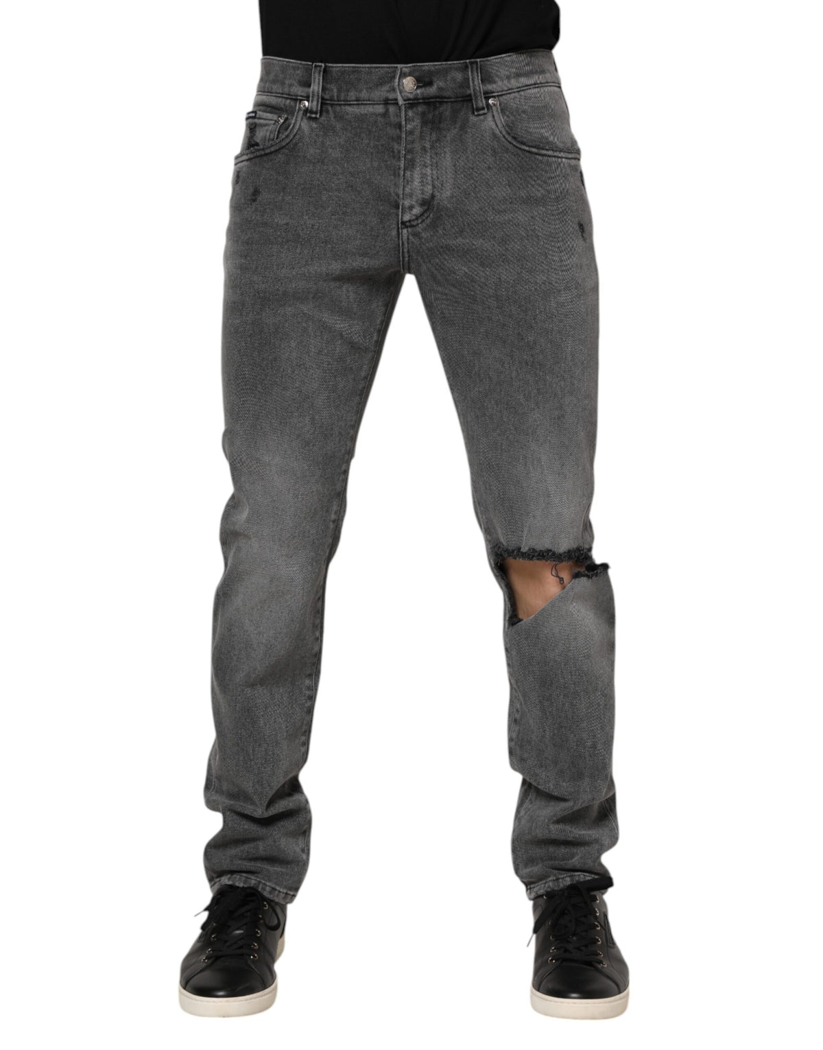 New Dolce & Gabbana Gray Cotton Logo Plaque Denim Jeans