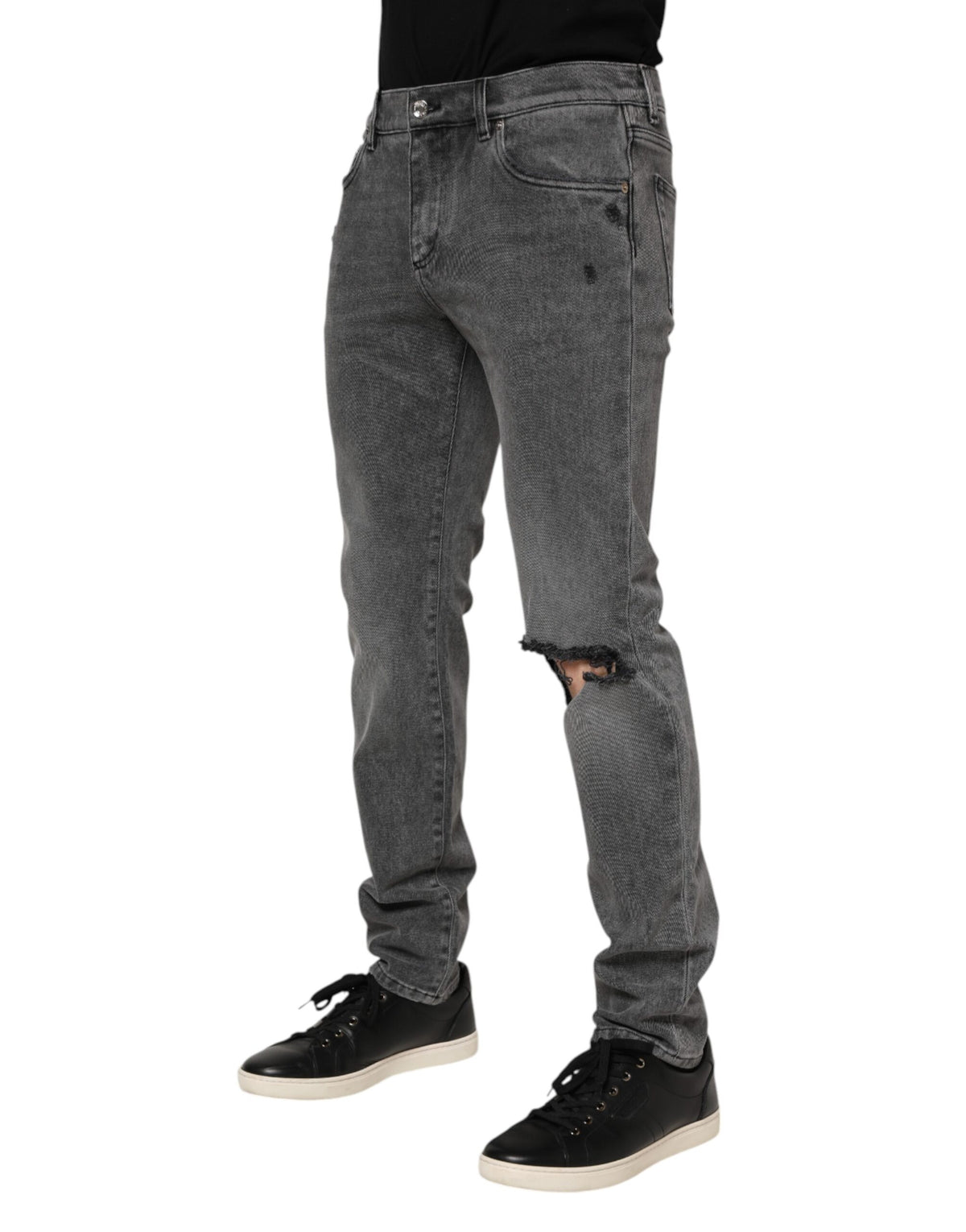 New Dolce & Gabbana Gray Cotton Logo Plaque Denim Jeans