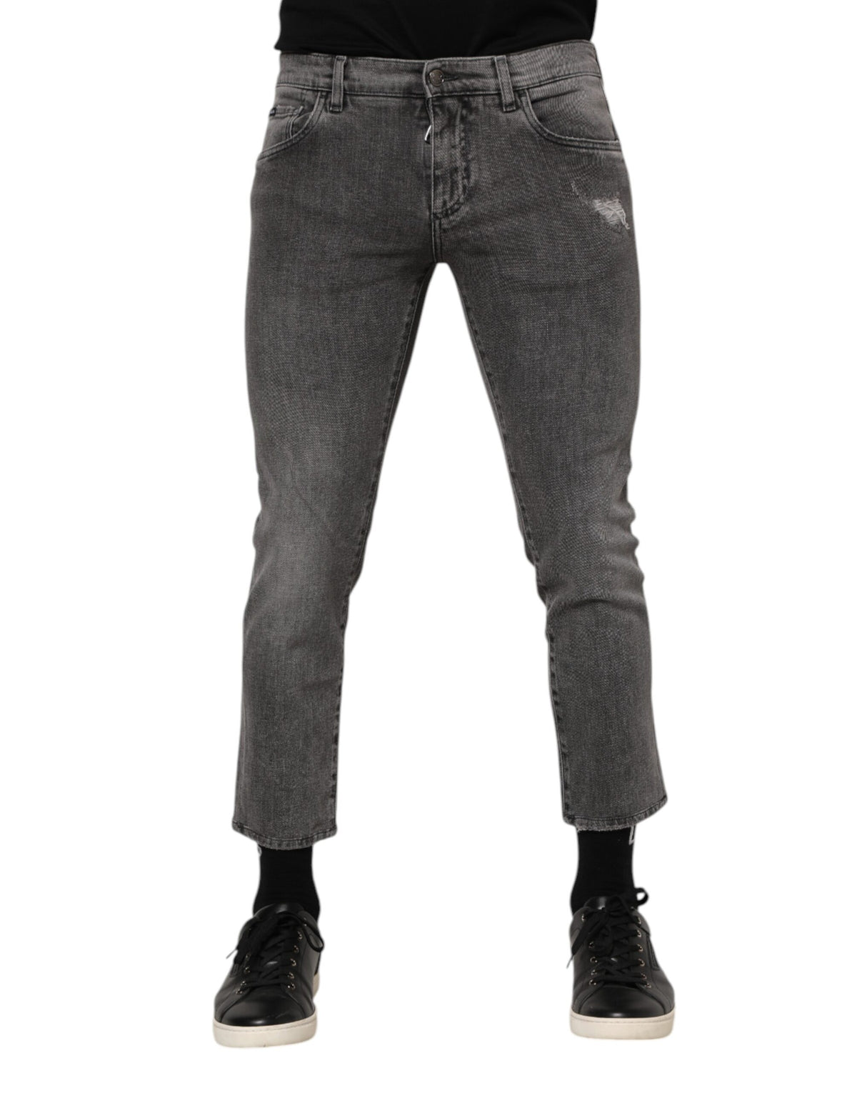 New Dolce & Gabbana Gray Cotton Logo Plaque Men Denim Jeans