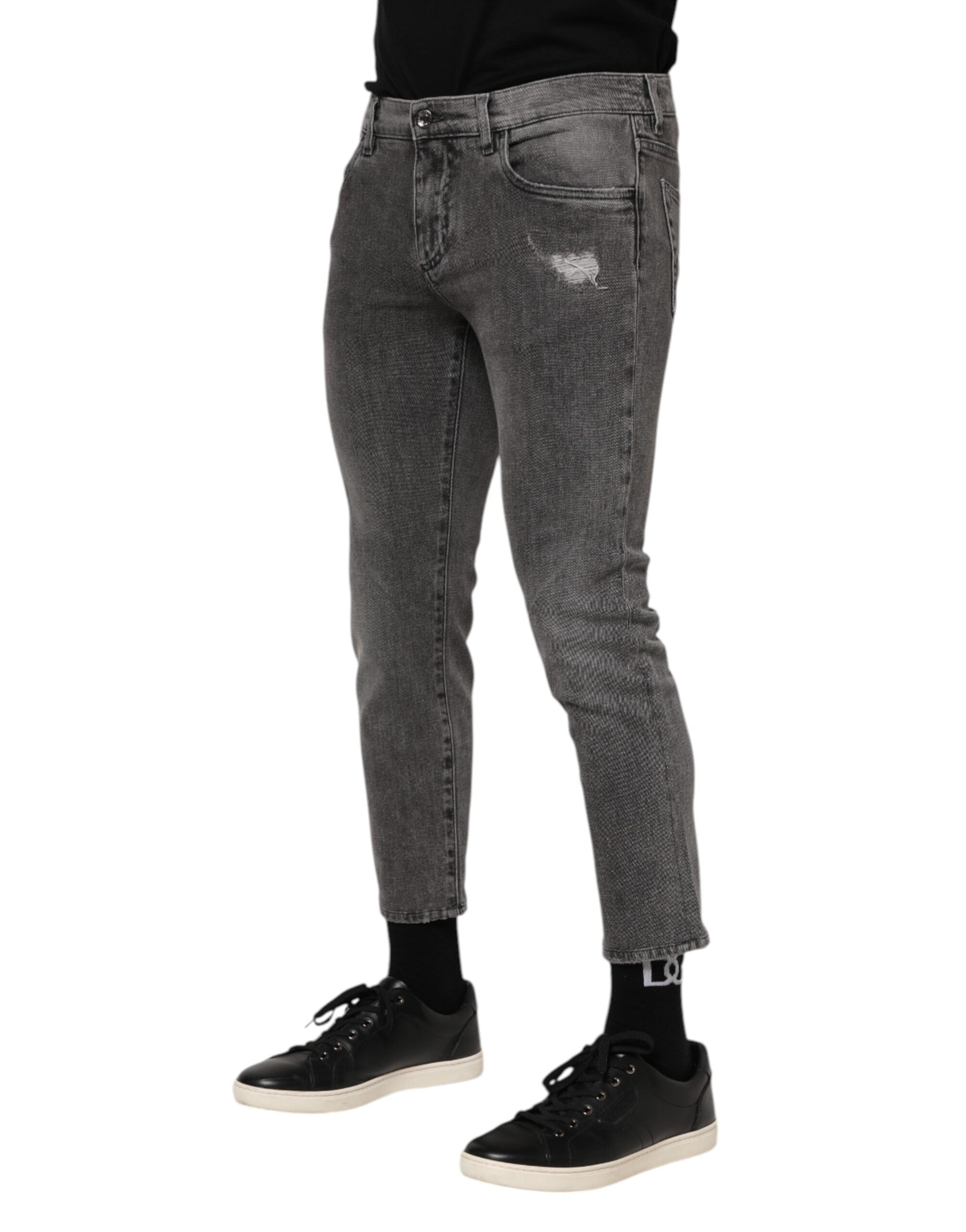 New Dolce & Gabbana Gray Cotton Logo Plaque Men Denim Jeans