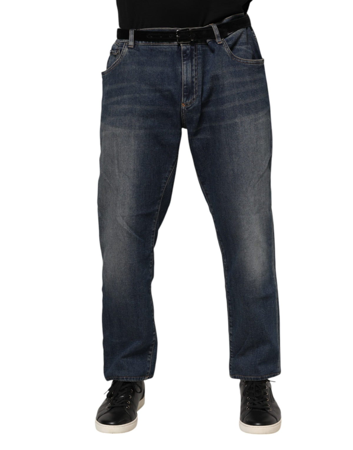 New Dolce & Gabbana Blue Cotton Logo Plaque Slim Denim Jeans