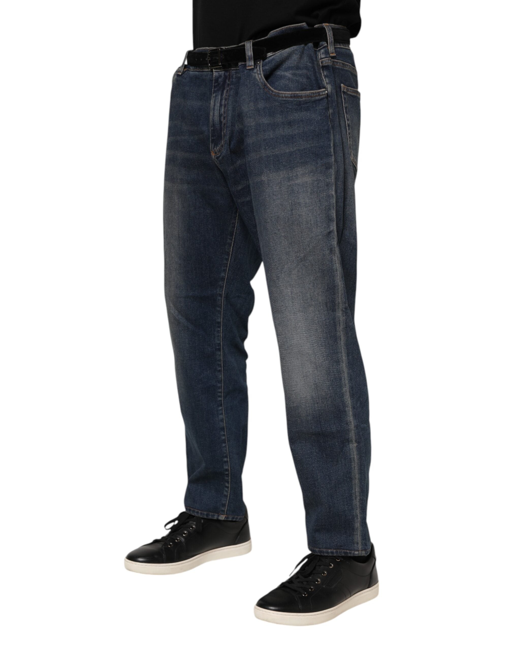 New Dolce & Gabbana Blue Cotton Logo Plaque Slim Denim Jeans