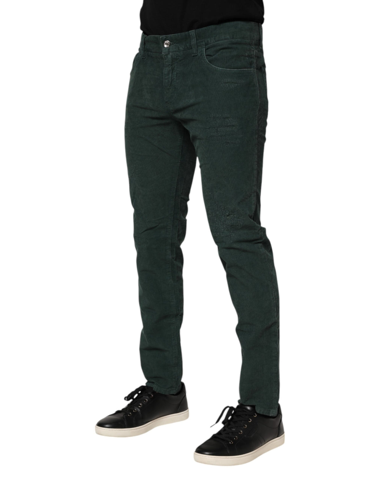 New Dolce & Gabbana Green Cotton Corduroy Skinny Pants